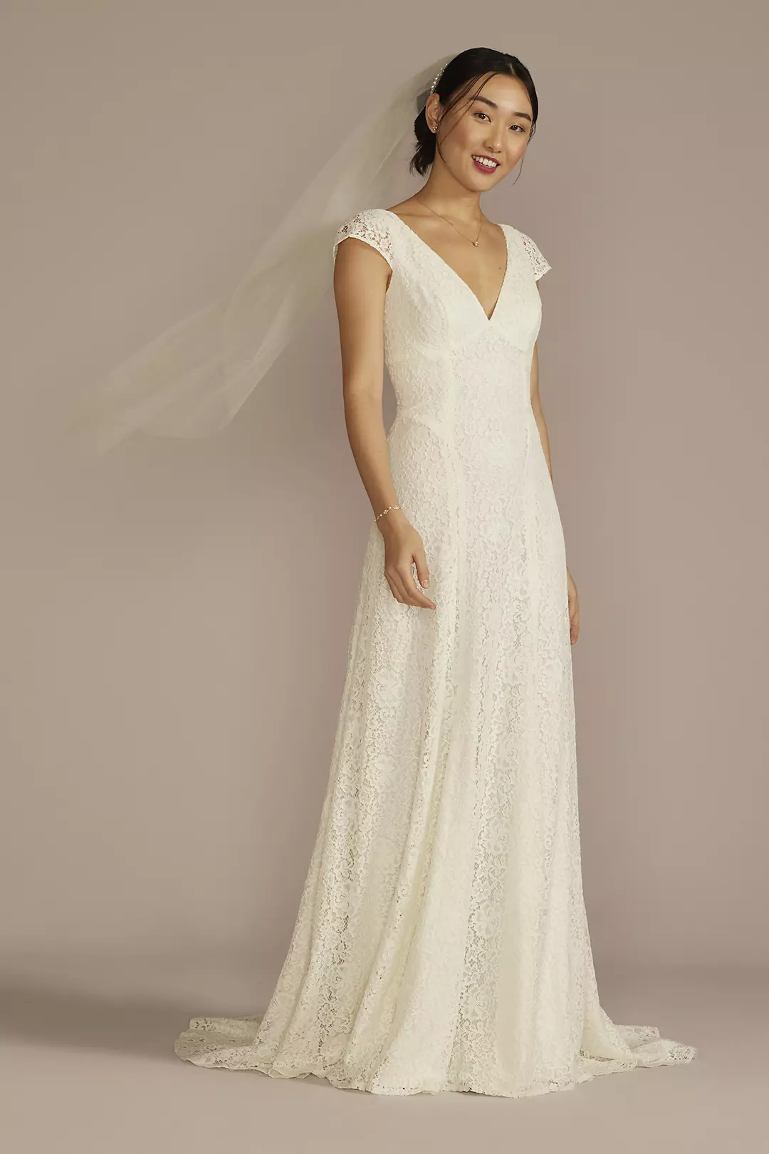 Recycled Lace Cap Sleeve V-Neck Wedding Dress - Image 6
