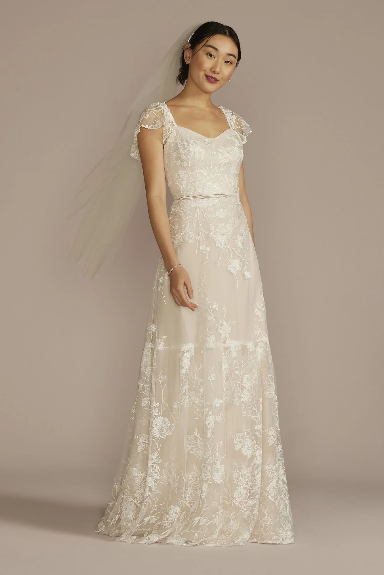 Recycled Lace Illusion Cap Sleeve Wedding Dress - Image 2