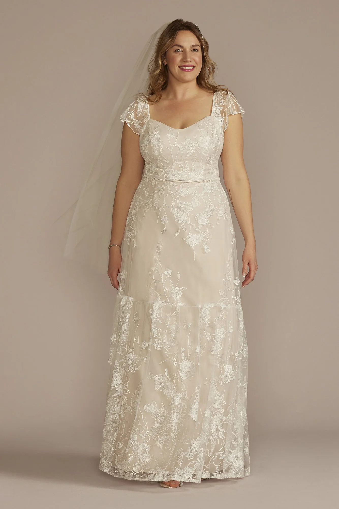 Recycled Lace Illusion Cap Sleeve Wedding Dress - Image 4