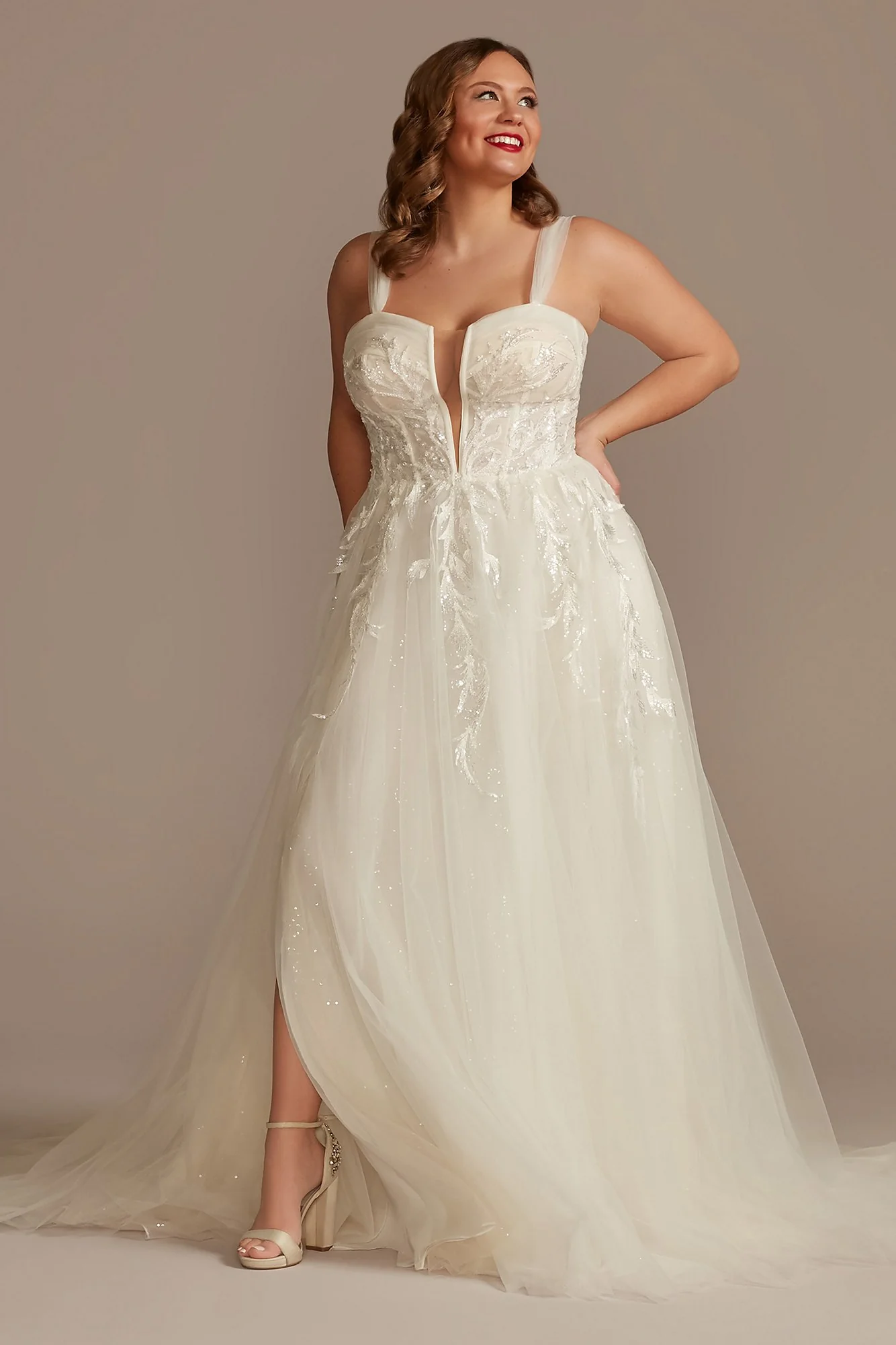 Removable Straps Tulle Wedding Dress with Slits - Image 12