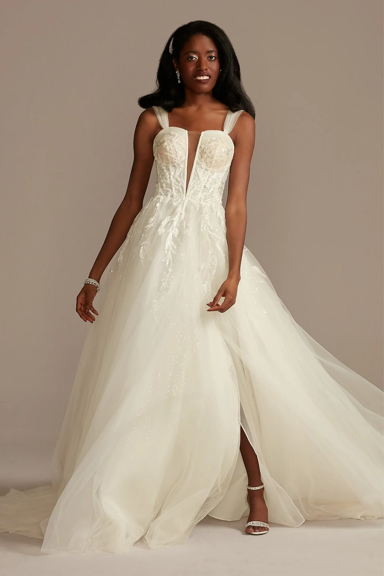Removable Straps Tulle Wedding Dress with Slits - Image 18