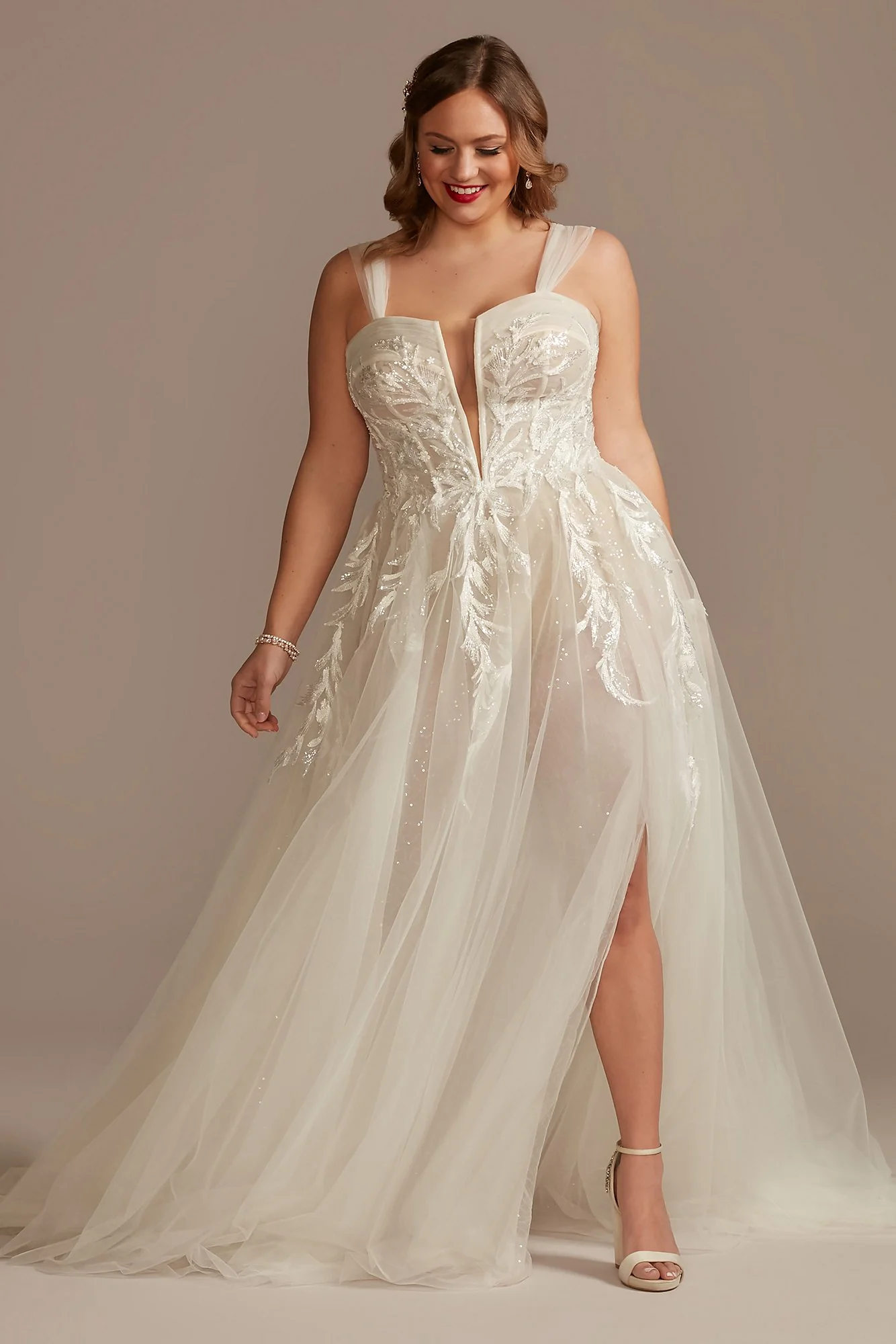 Removable Straps Tulle Wedding Dress with Slits - Image 2