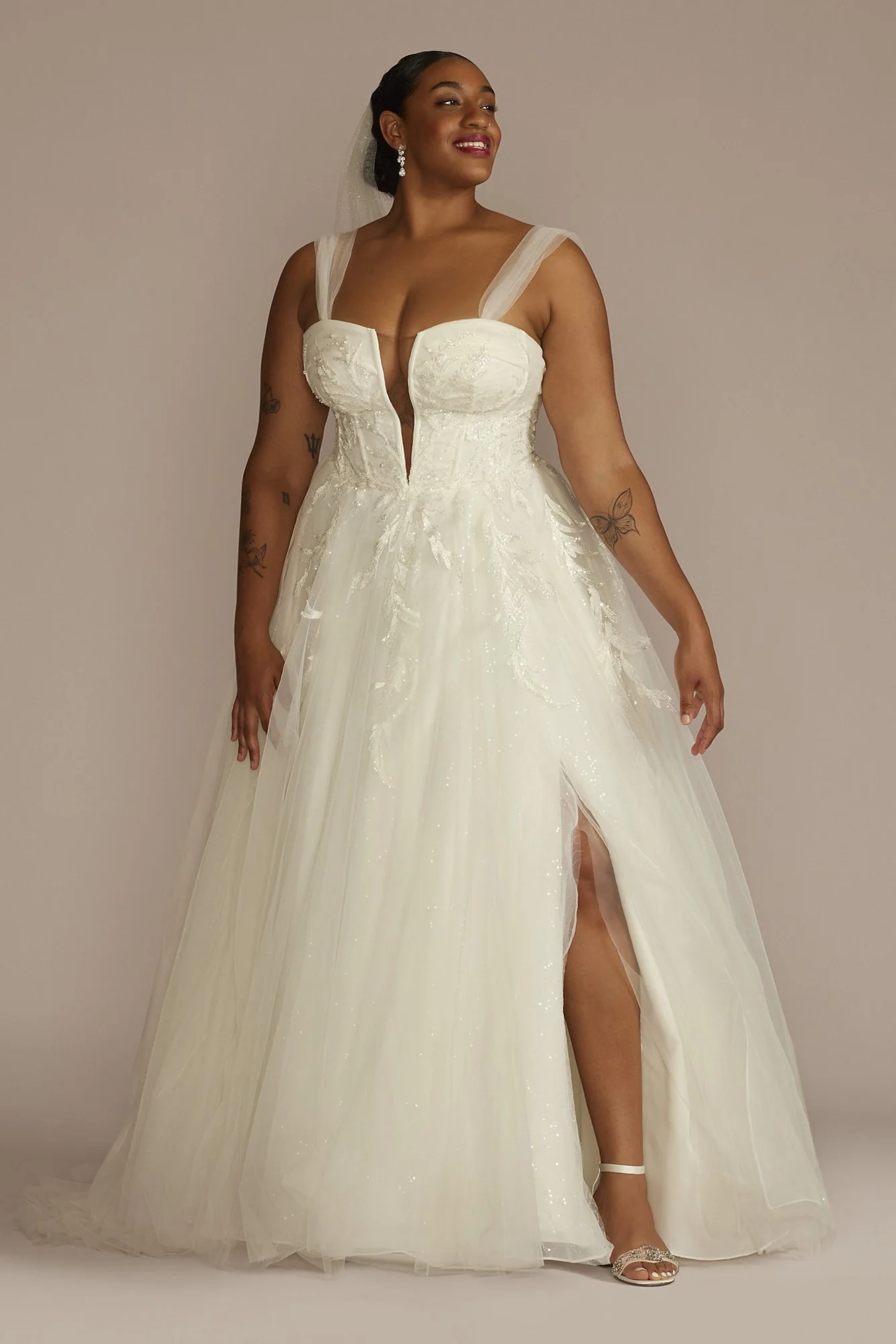 Removable Straps Tulle Wedding Dress with Slits - Image 36