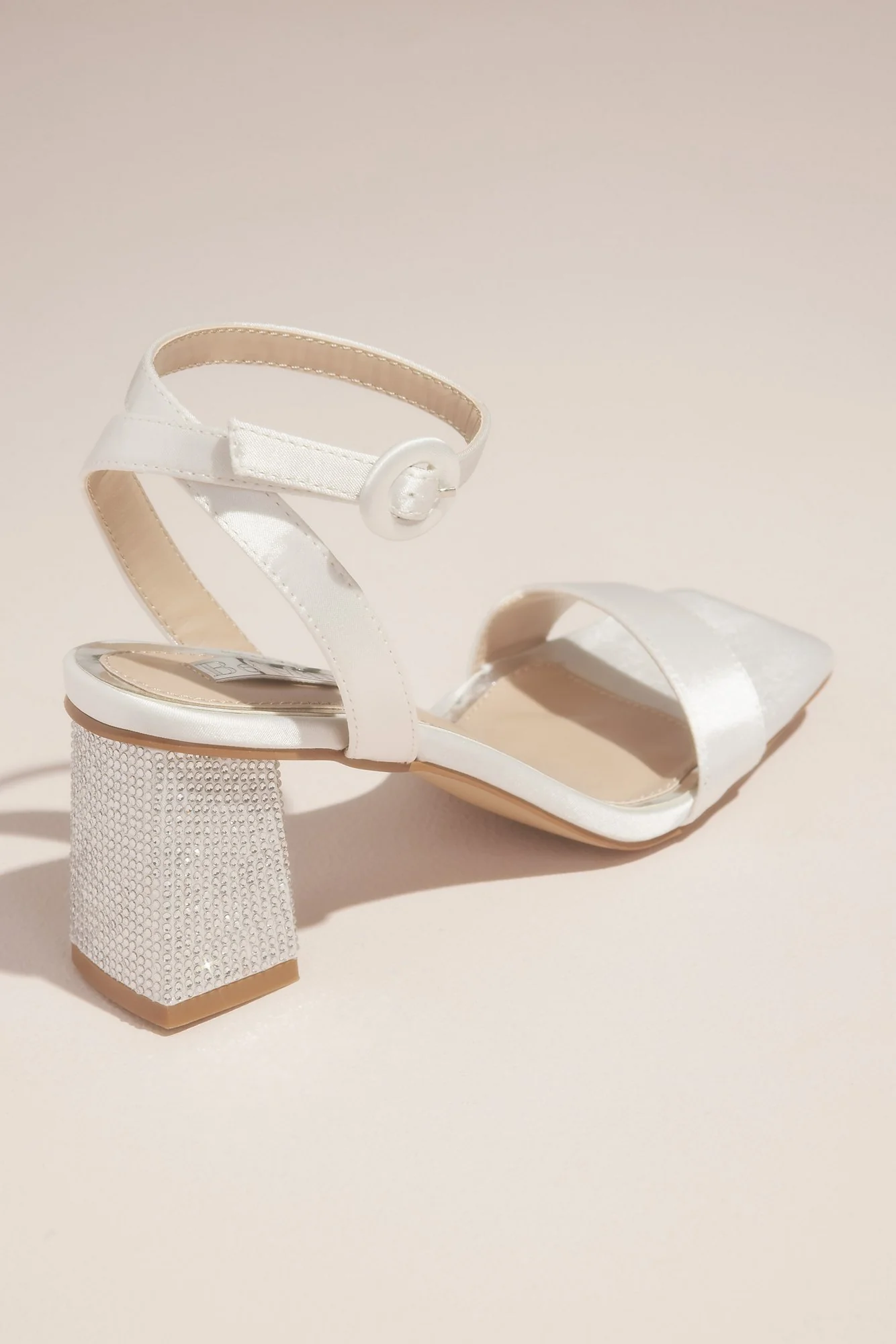 Rhinestone Block Heel Satin Sandals - Image 2
