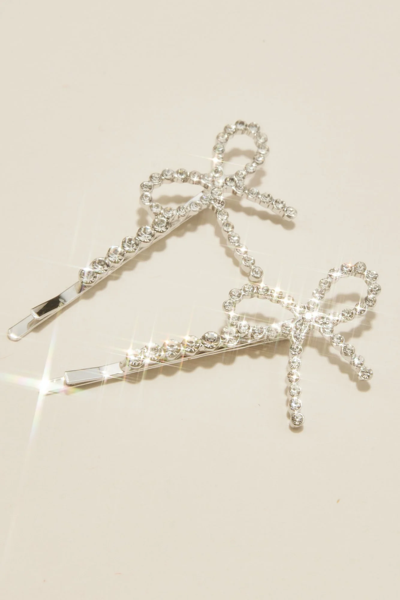Rhinestone Bow Flower Girl Bobby Pin Set