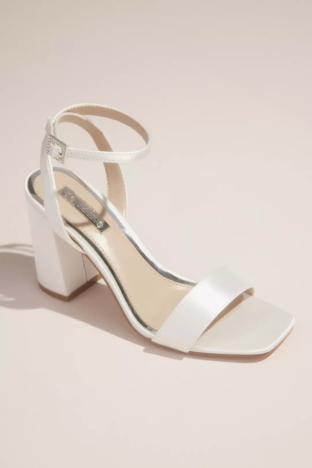 Rhinestone Buckle Satin Block Heel Sandals - Image 8