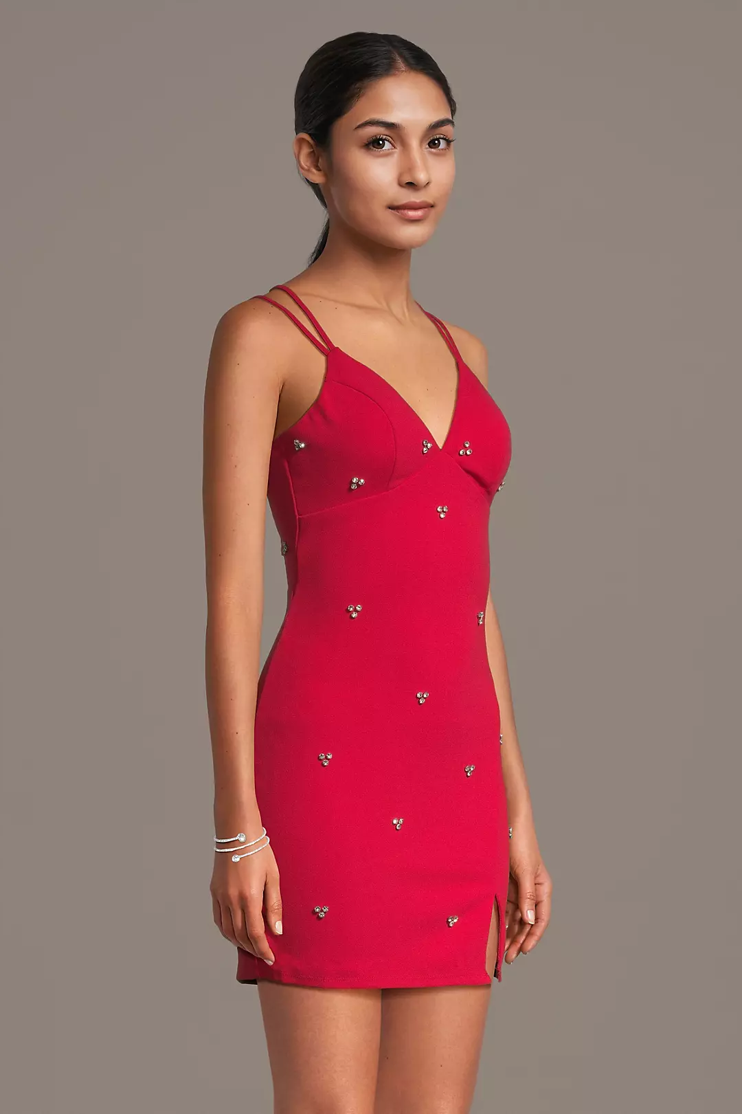 Rhinestone Embellished Tie-Back Sheath Mini Dress - Image 2