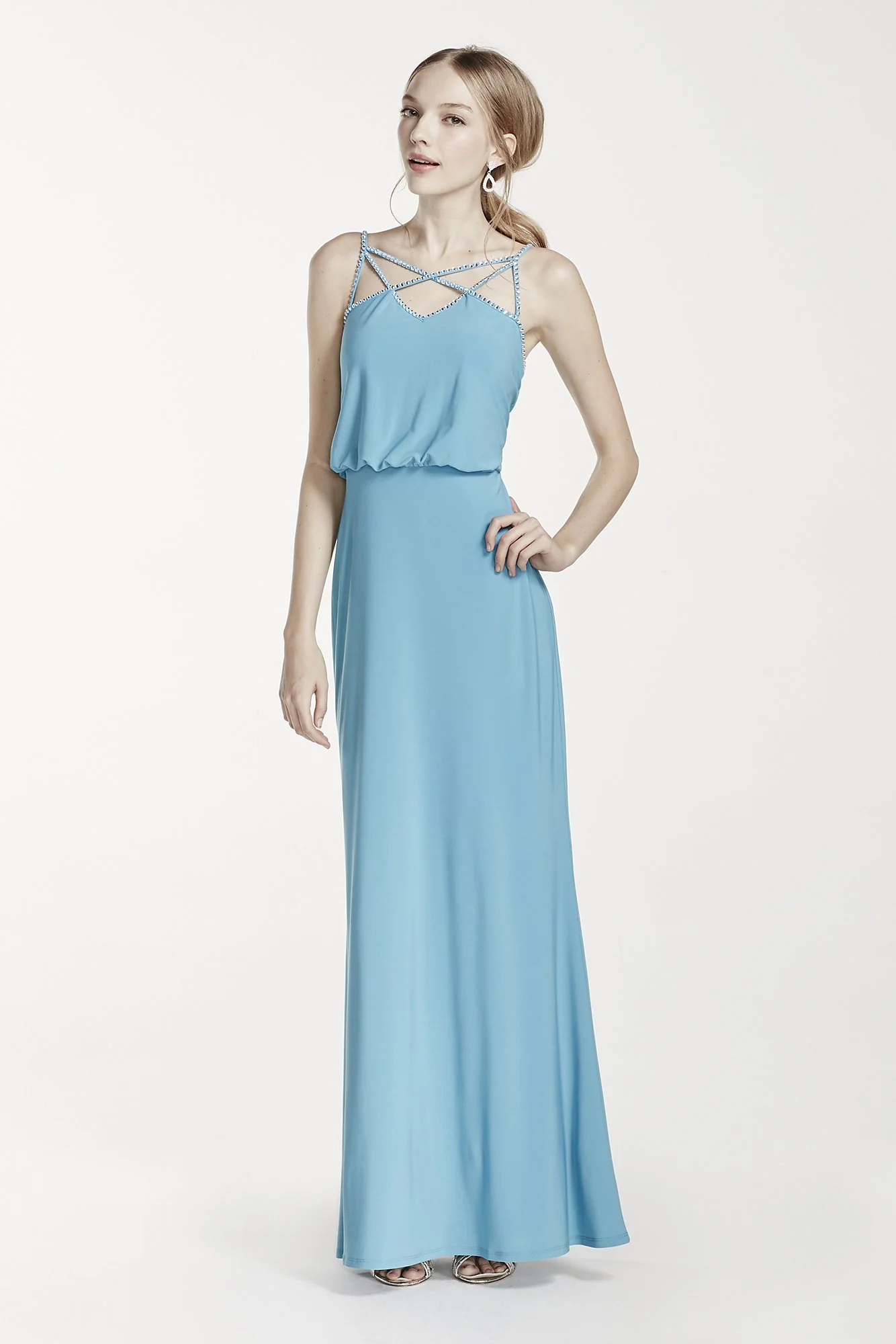 Rhinestone Spaghetti Strap Blouson Jersey Dress - Image 2