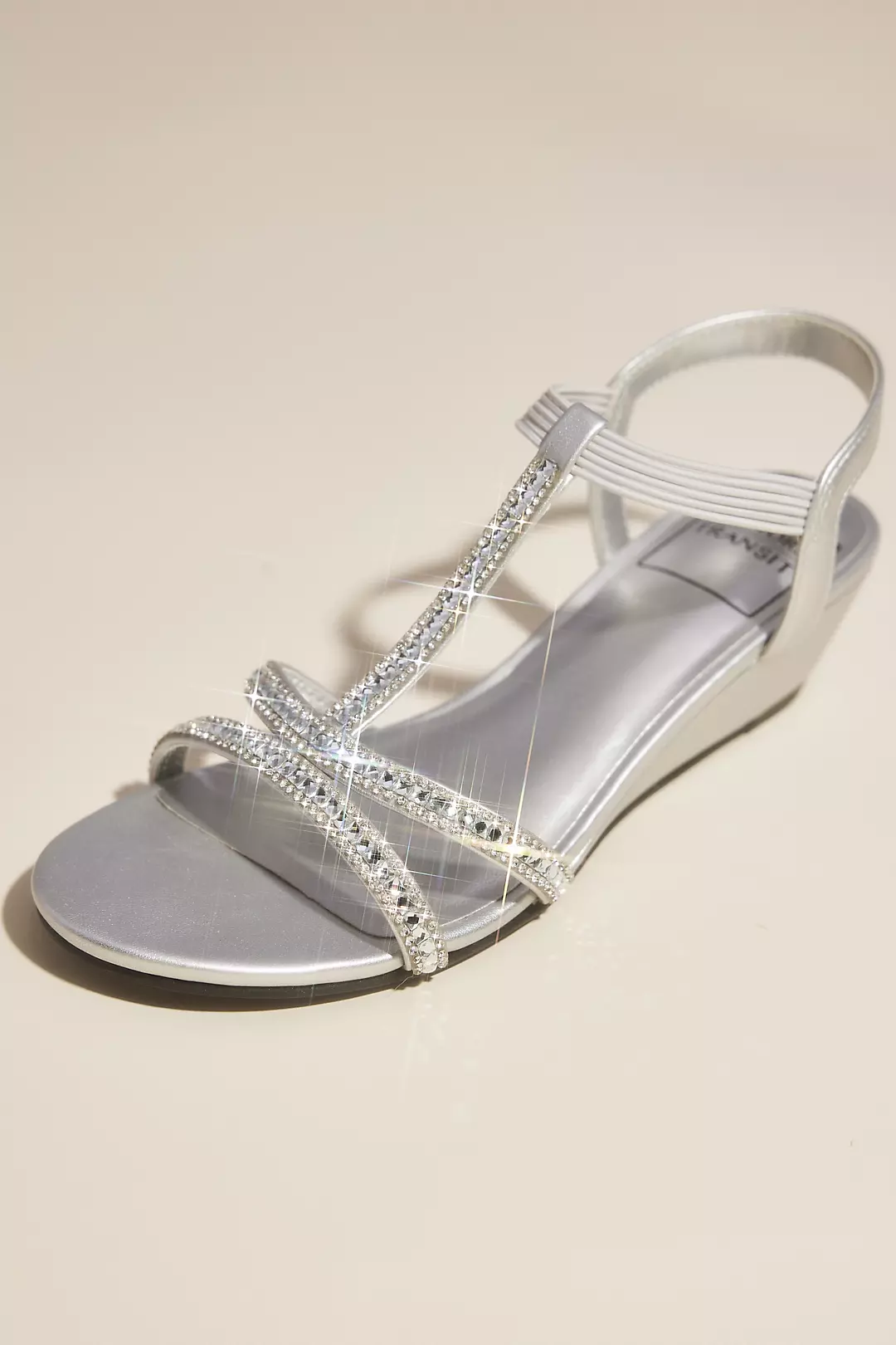Rhinestone T-Strap Low Wedge Heels - Image 4