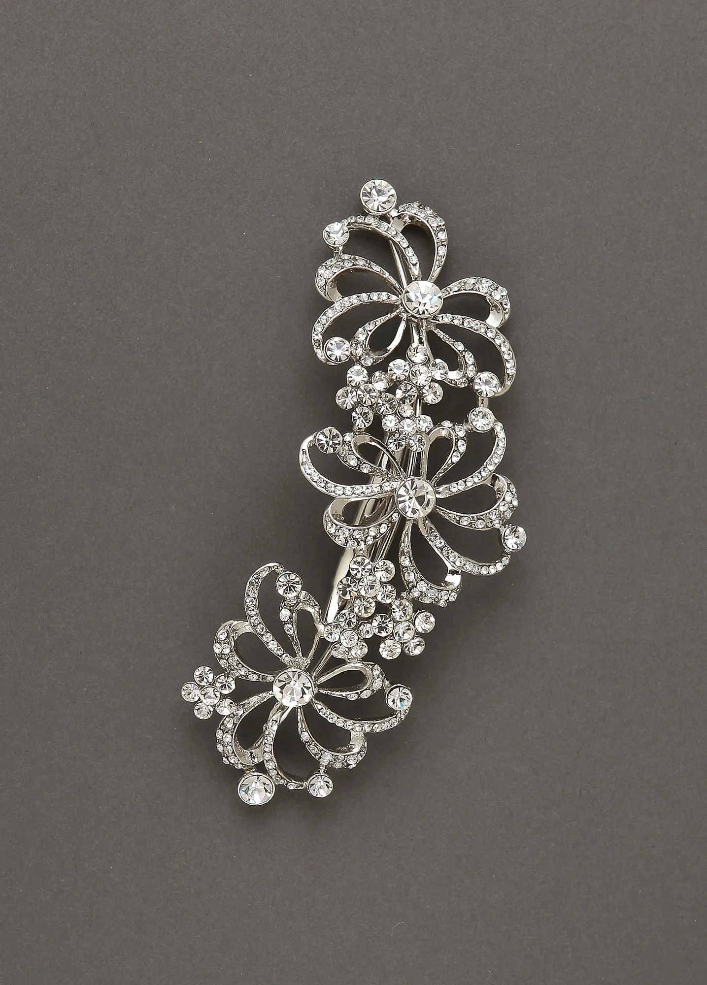 Rhodium Floral Comb with Crystals