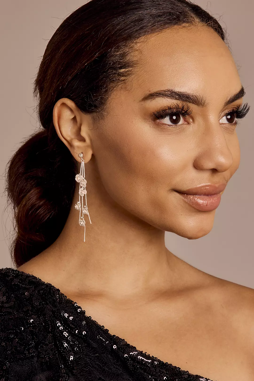 Rosette and Crystal Drop Earrings - Image 2
