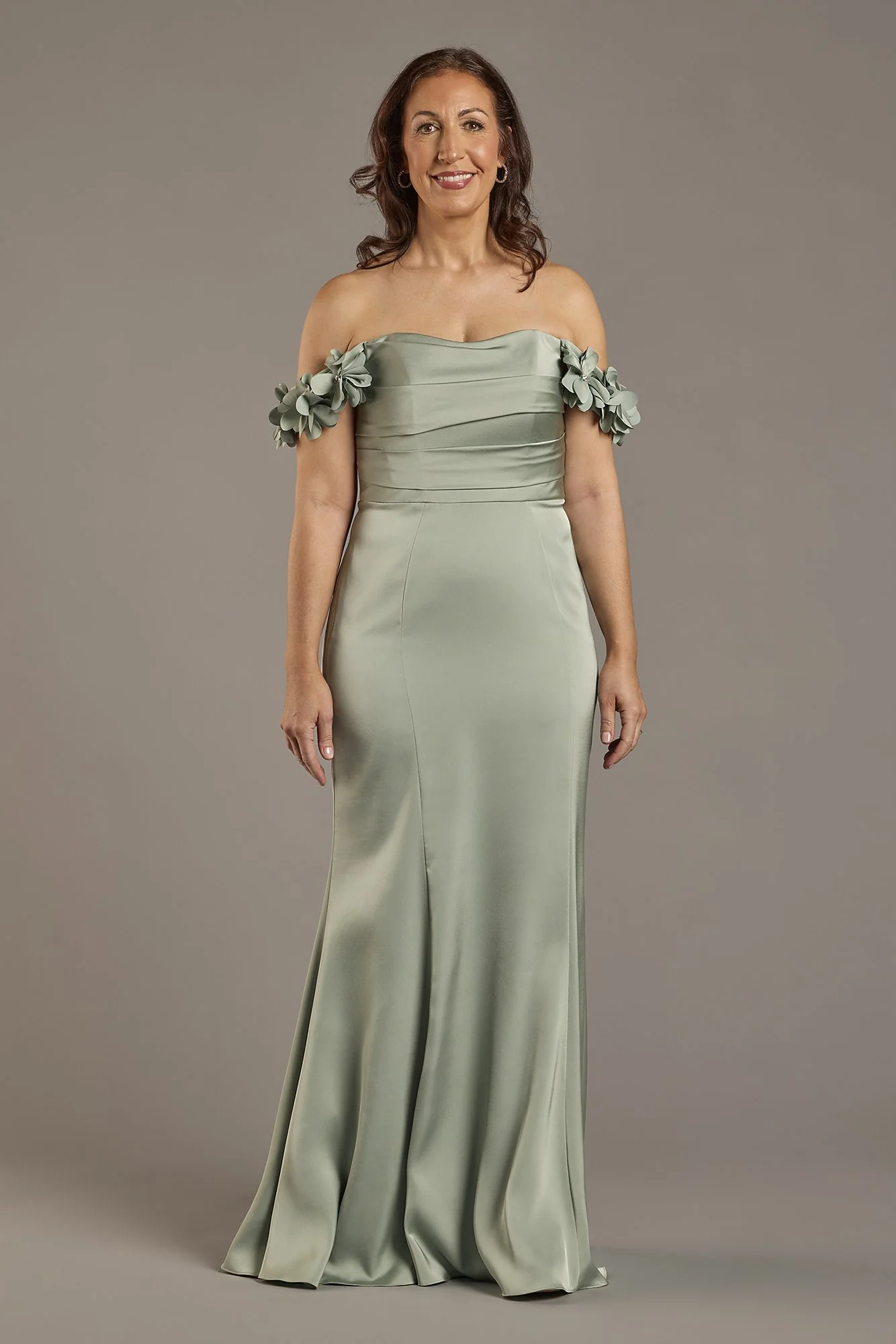 Rosette Off-the-Shoulder Matte Satin Dress - Image 2