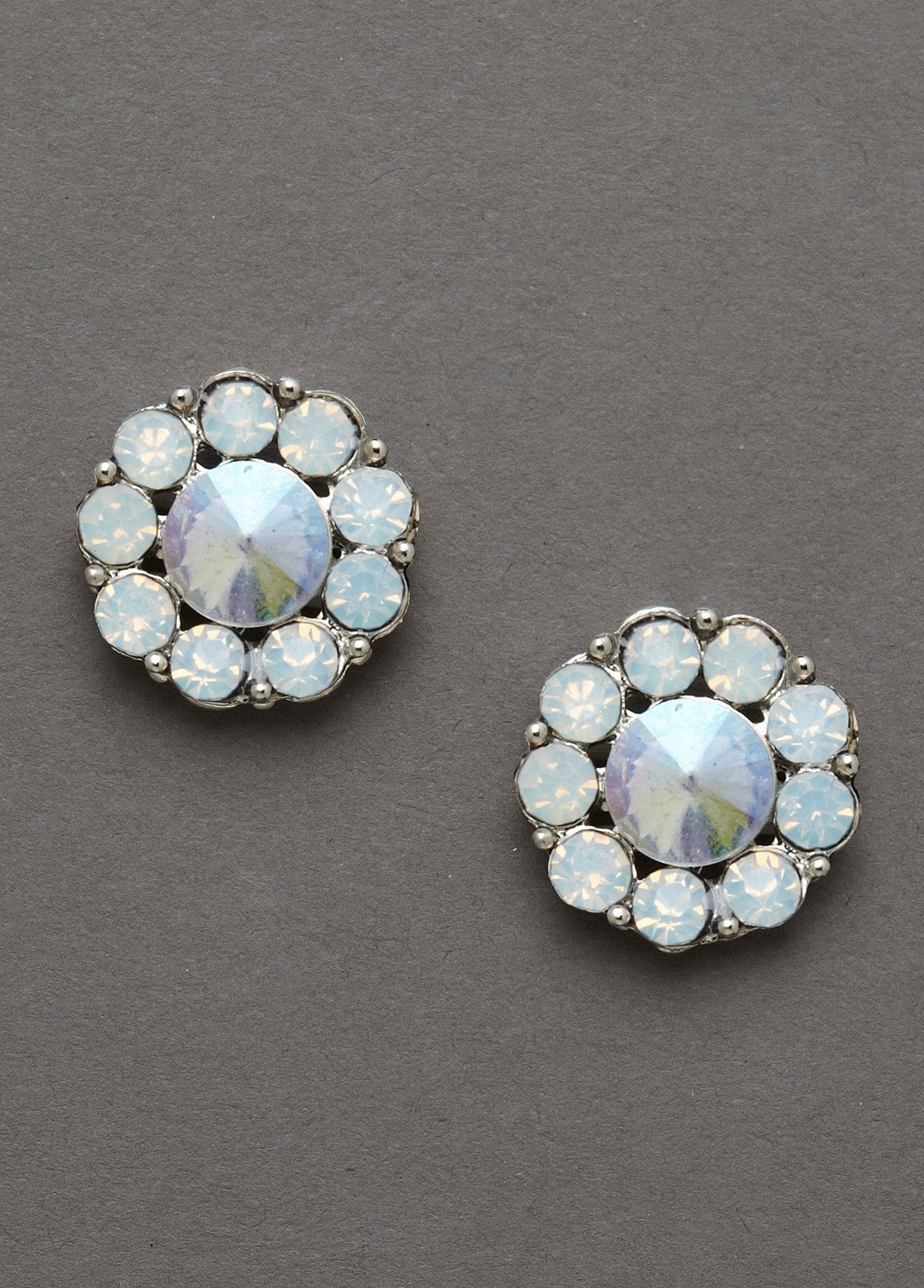 Round Rainbow Crystal Post Earrings - Image 3
