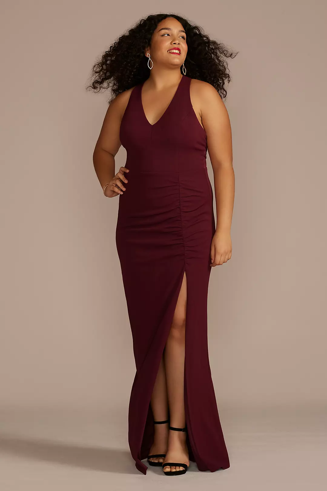 Ruched Crepe Halter Neck Sheath with Slit - Image 3