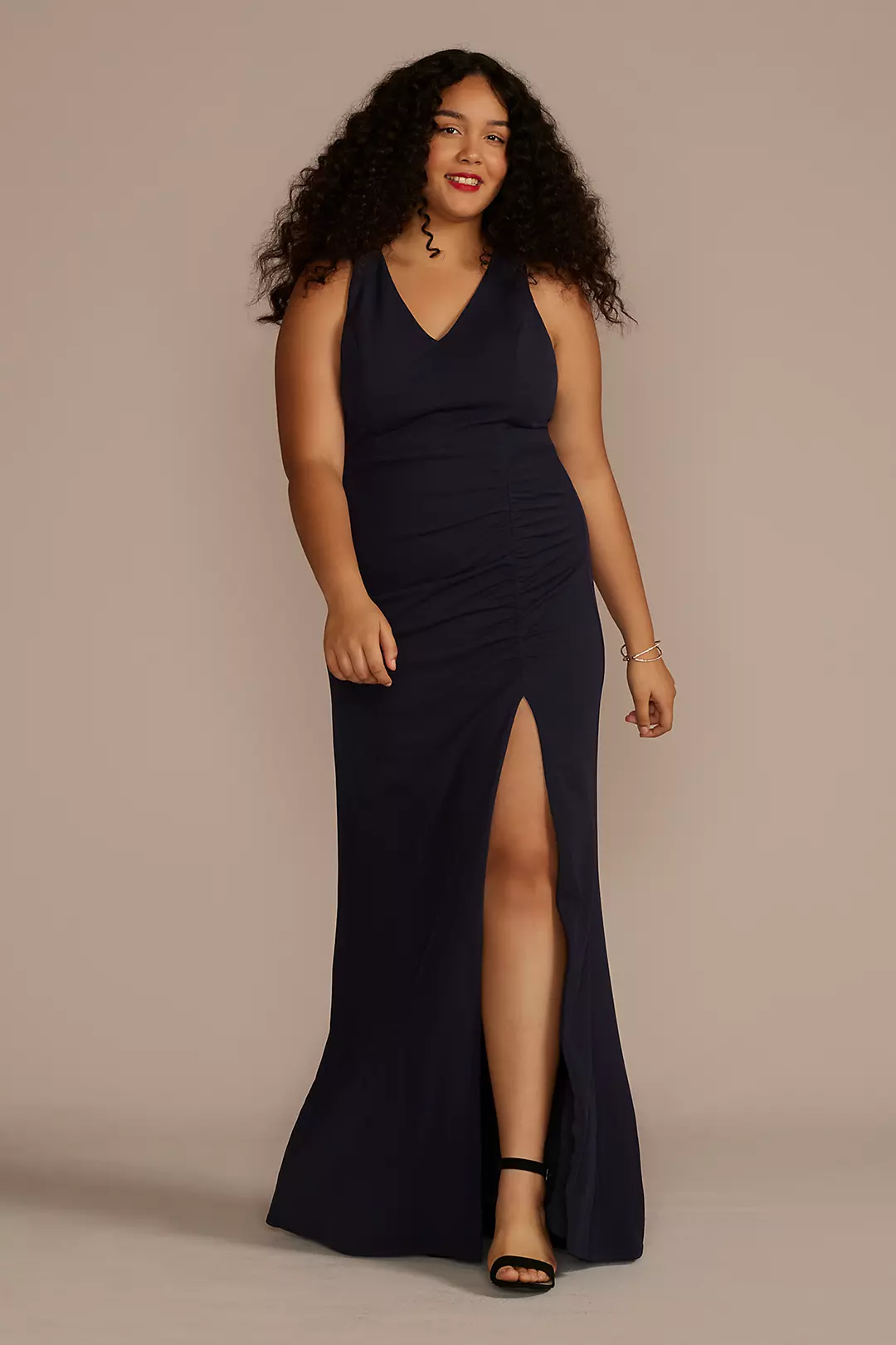 Ruched Crepe Halter Neck Sheath with Slit - Image 5