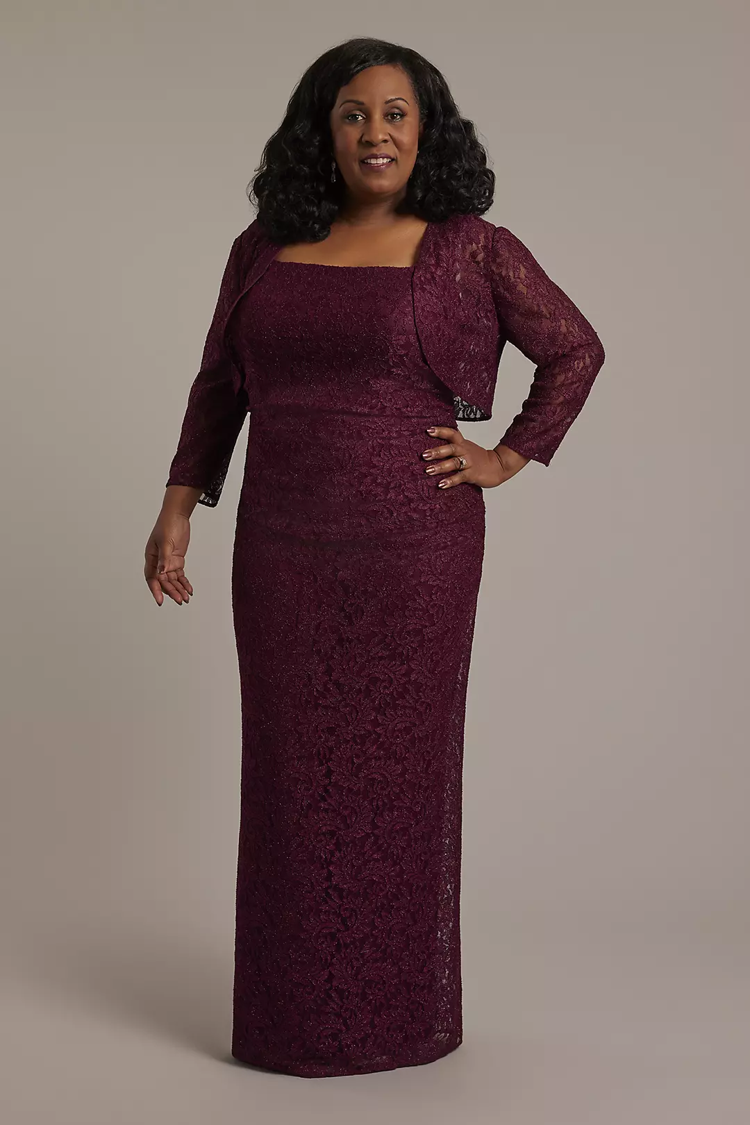 Ruched Glitter Lace Long Jacket Dress - Image 3