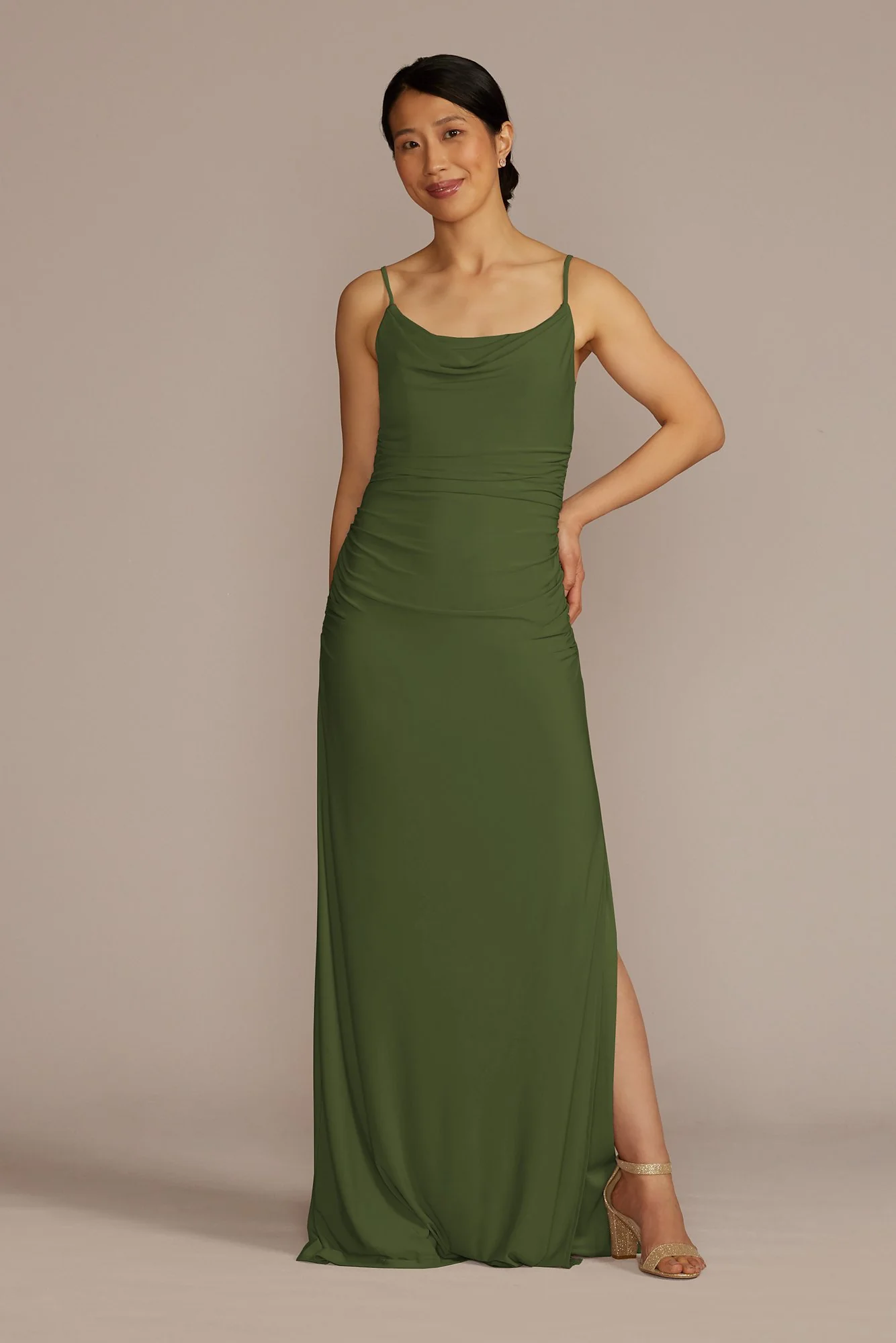 Ruched Jersey Spaghetti Strap Dress - Image 4