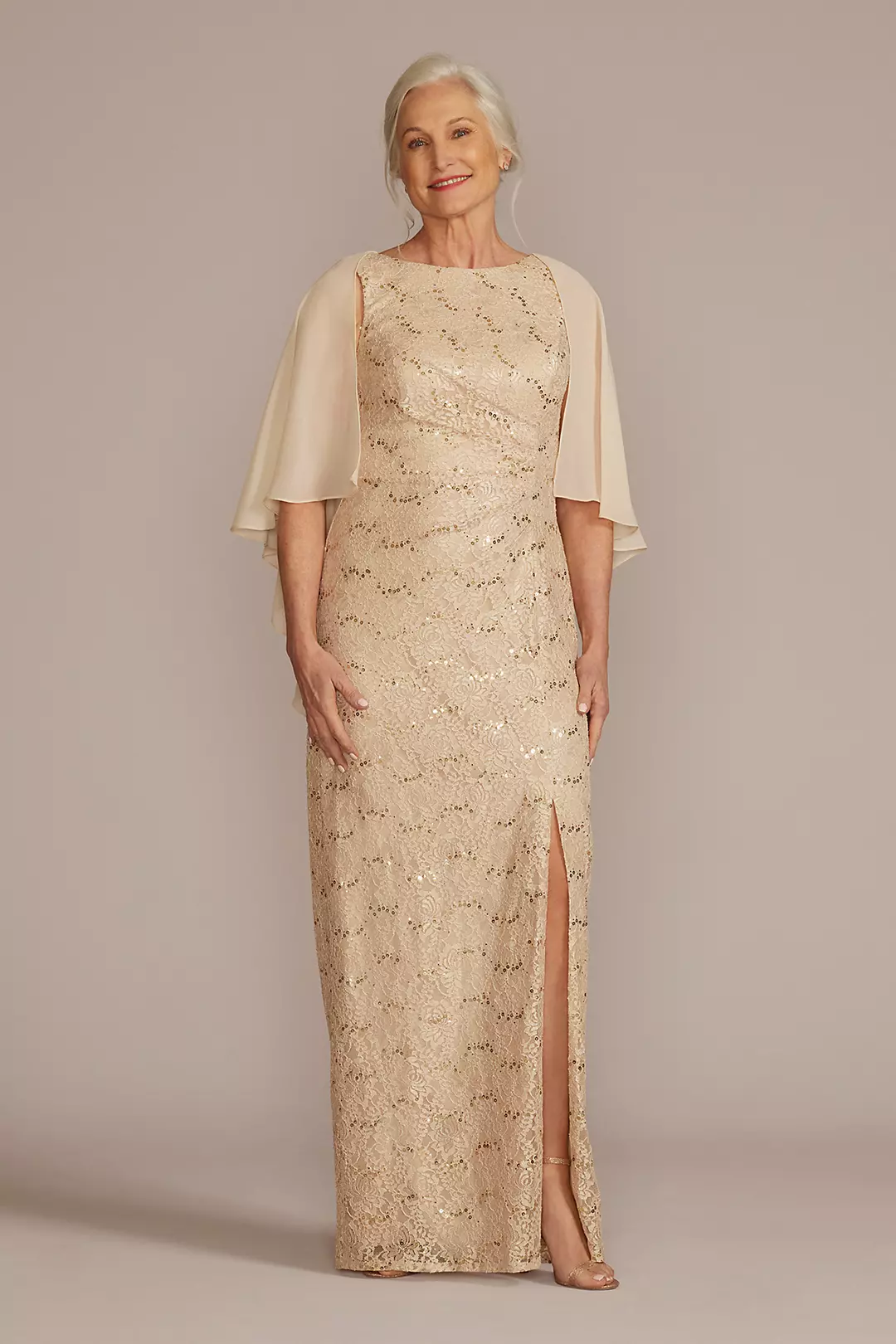 Draped Lace Floor-Length Dress with Matching Shawl - Image 15