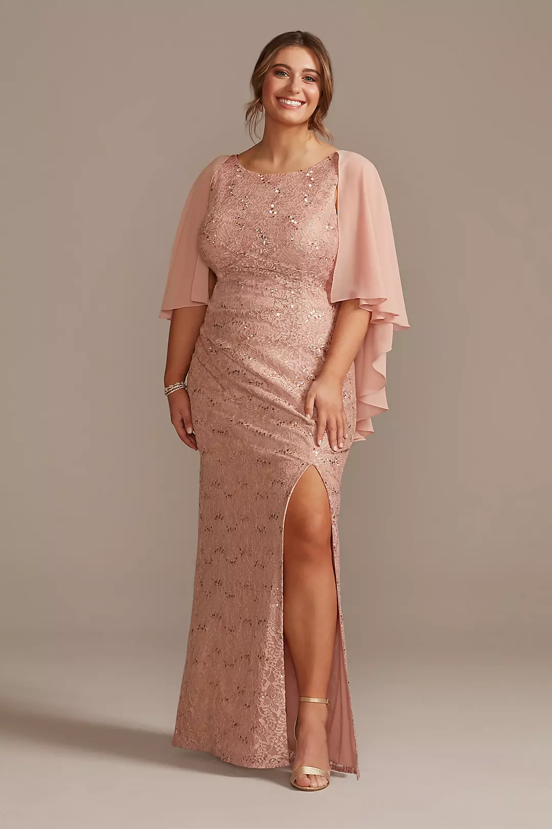 Draped Lace Floor-Length Dress with Matching Shawl - Image 6