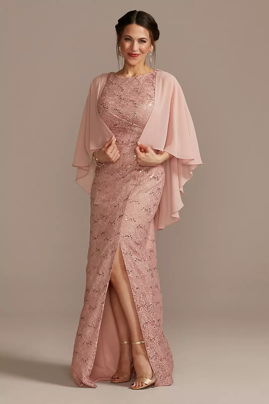 Draped Lace Floor-Length Dress with Matching Shawl - Image 8