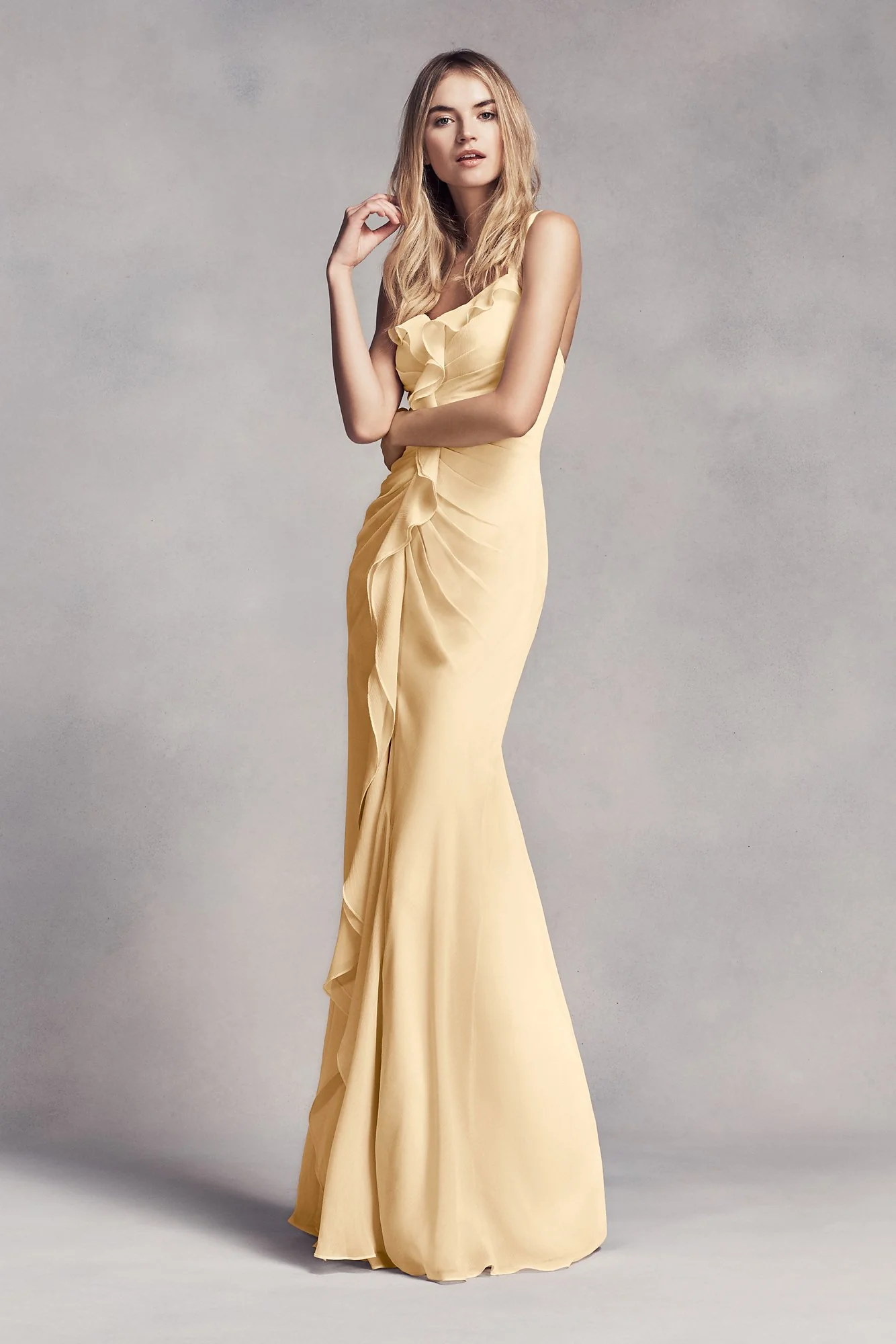 Ruched Long Bridesmaid Dress with Ruffles - Image 33