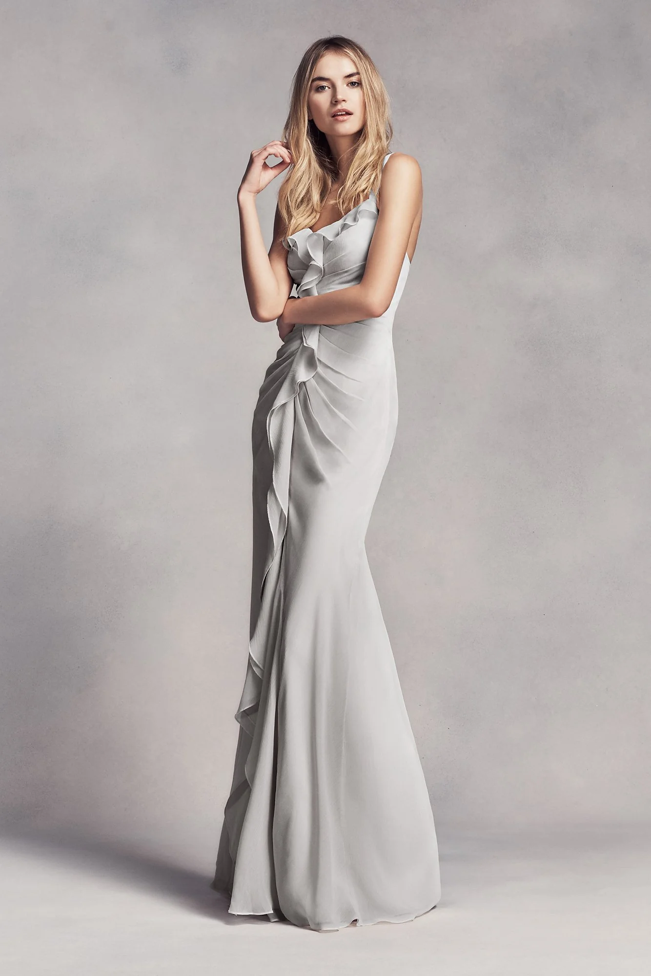 Ruched Long Bridesmaid Dress with Ruffles - Image 38
