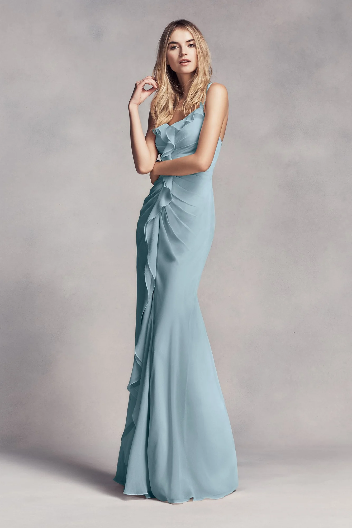 Ruched Long Bridesmaid Dress with Ruffles - Image 41