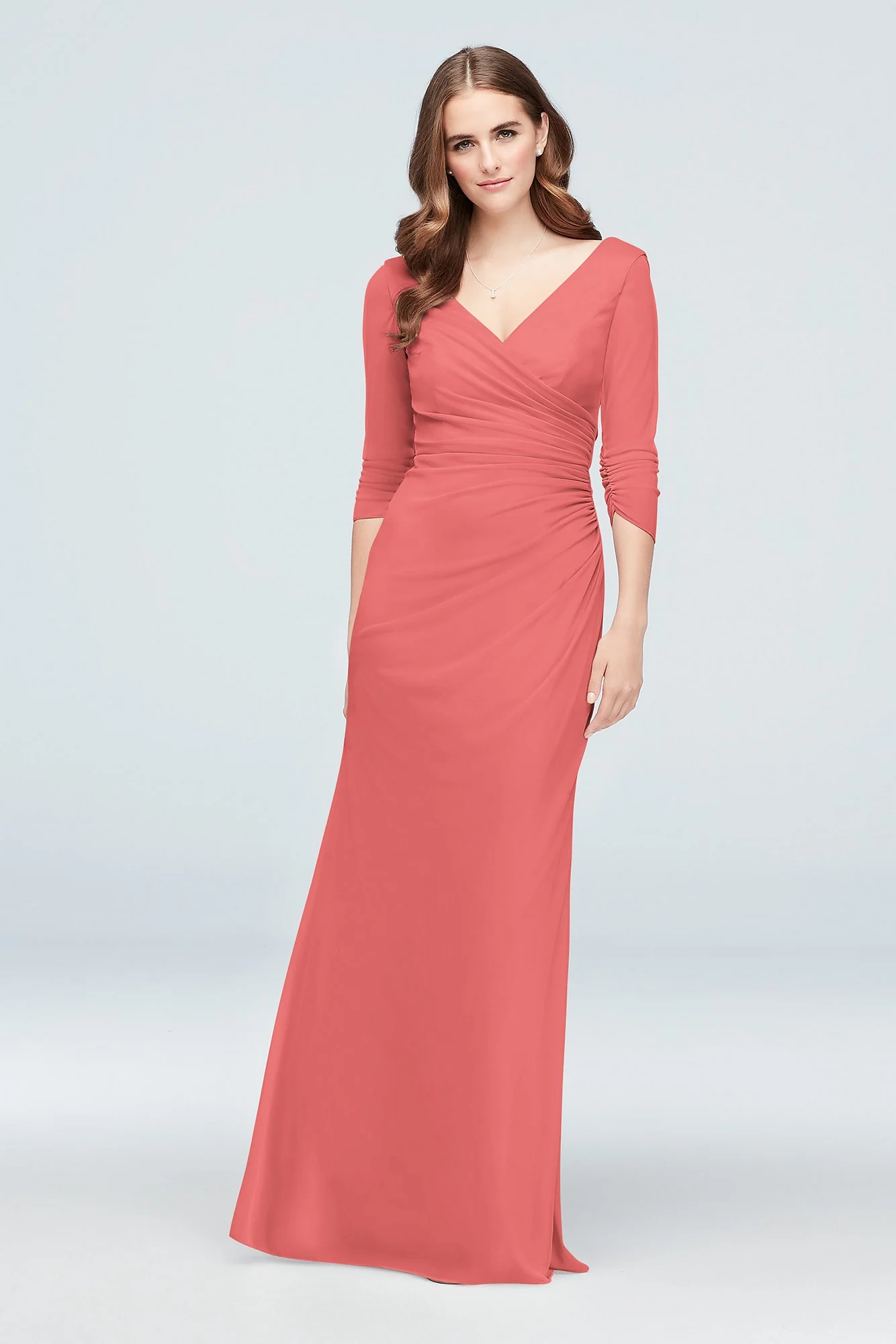 Ruched Mesh 3/4-Sleeve Bridesmaid Dress - Image 11