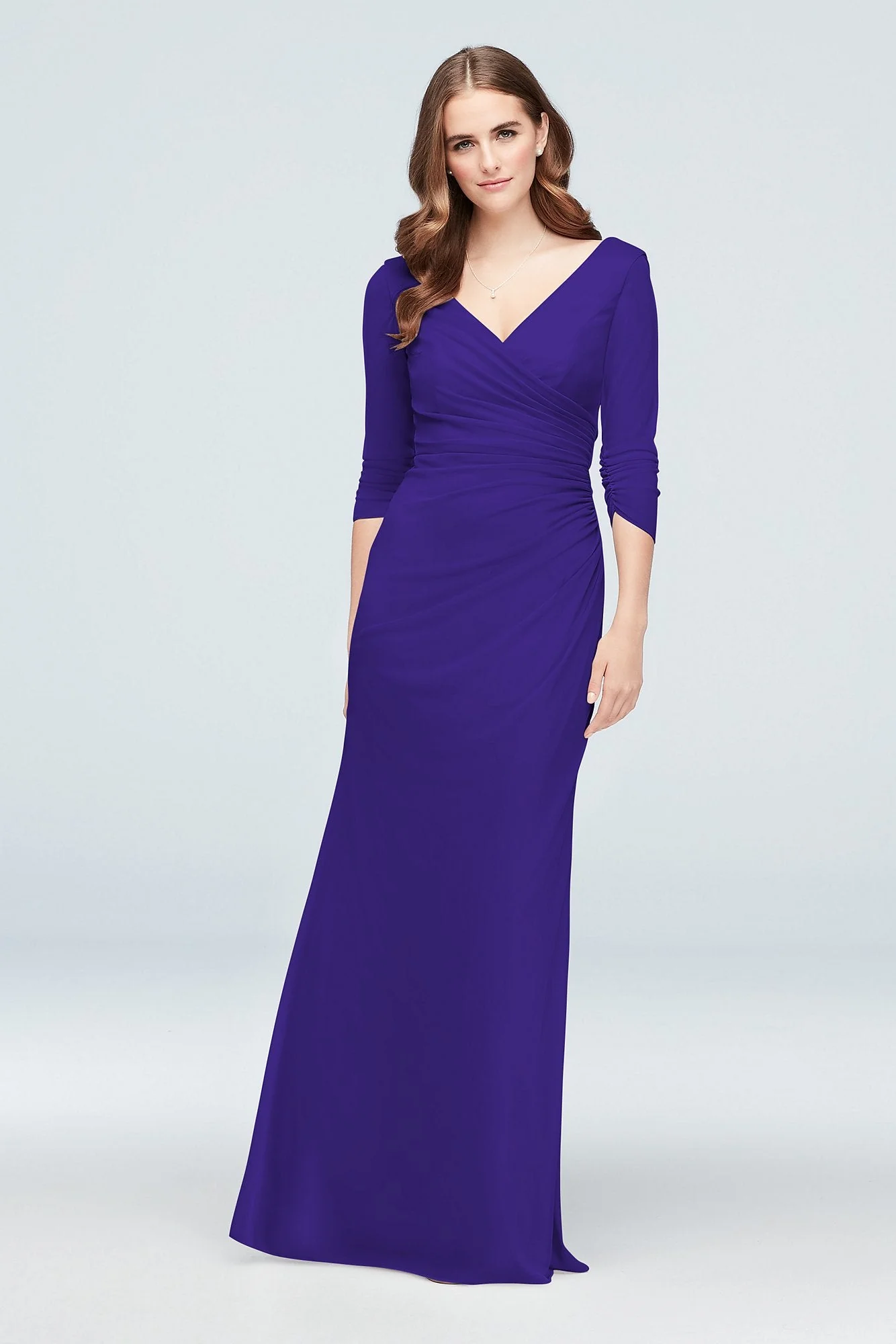 Ruched Mesh 3/4-Sleeve Bridesmaid Dress - Image 12