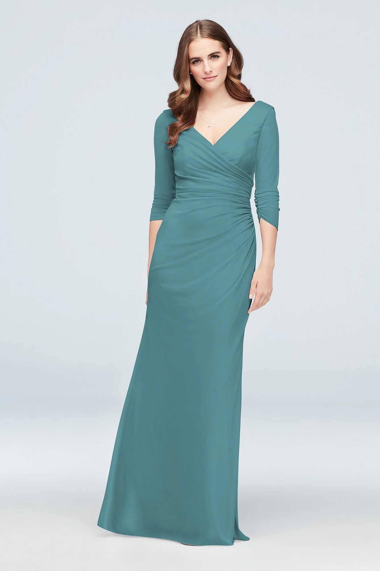 Ruched Mesh 3/4-Sleeve Bridesmaid Dress - Image 15
