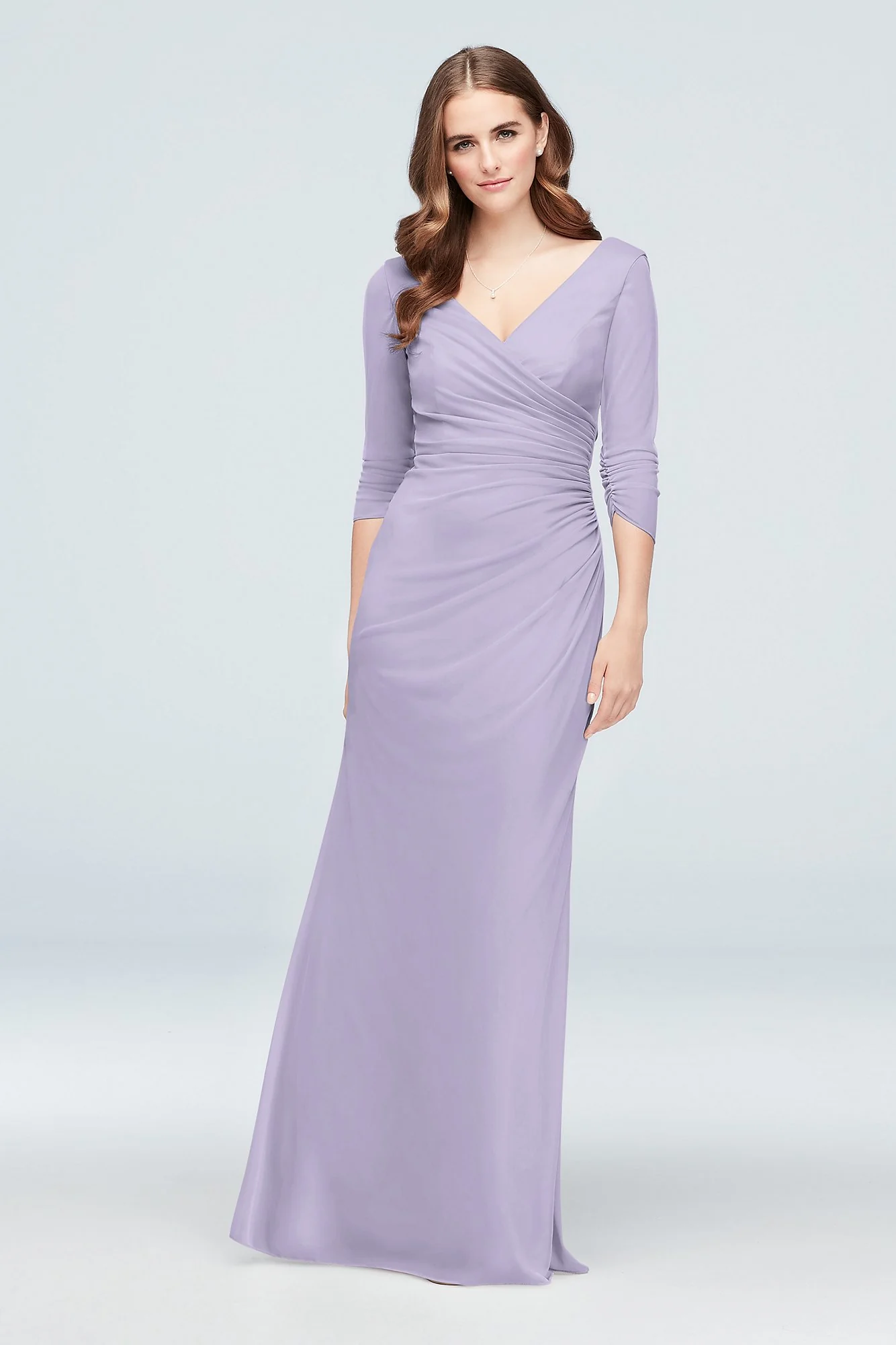 Ruched Mesh 3/4-Sleeve Bridesmaid Dress - Image 16