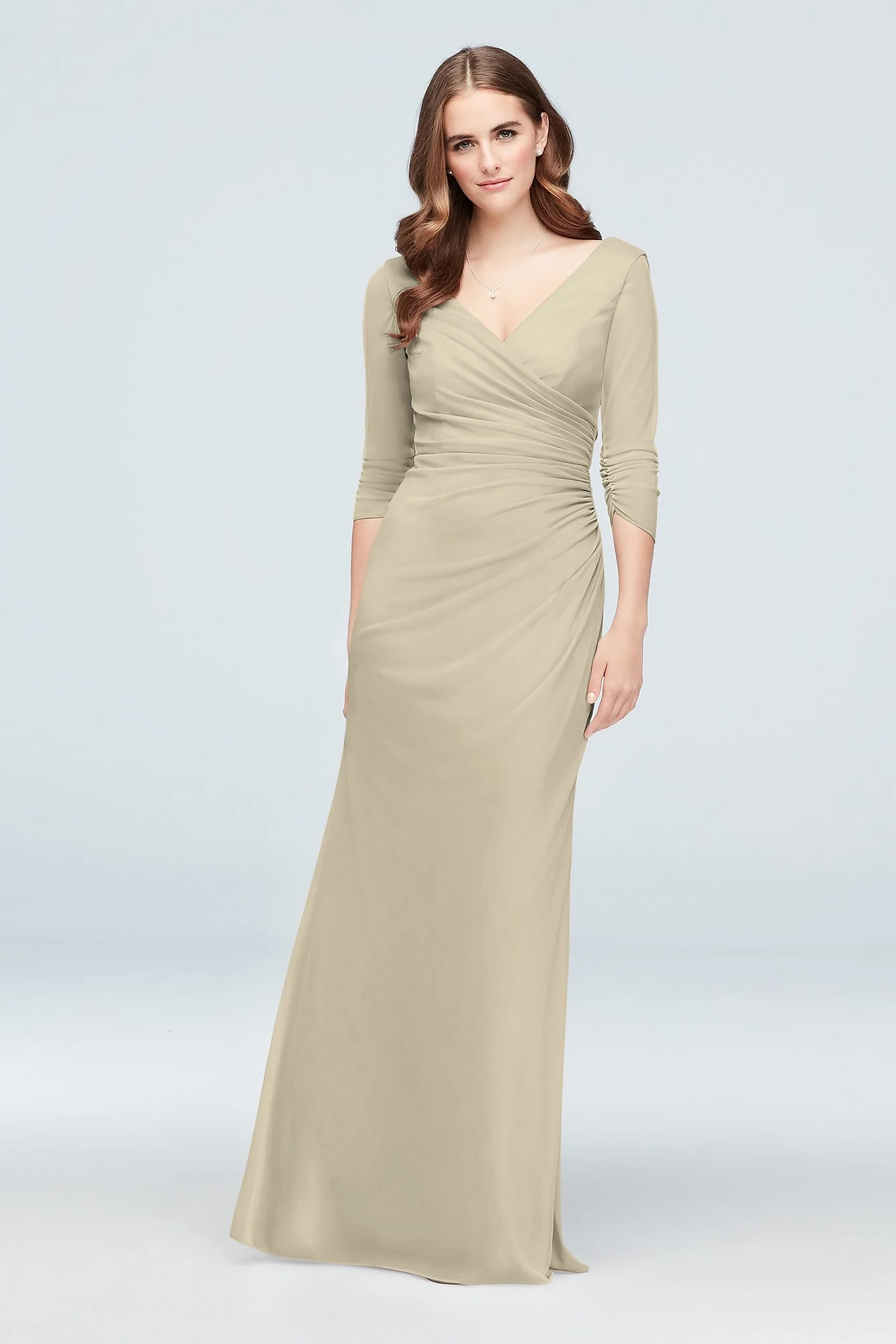 Ruched Mesh 3/4-Sleeve Bridesmaid Dress - Image 17