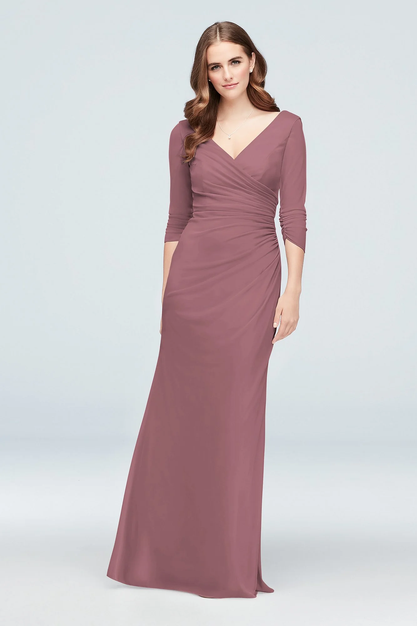 Ruched Mesh 3/4-Sleeve Bridesmaid Dress - Image 19