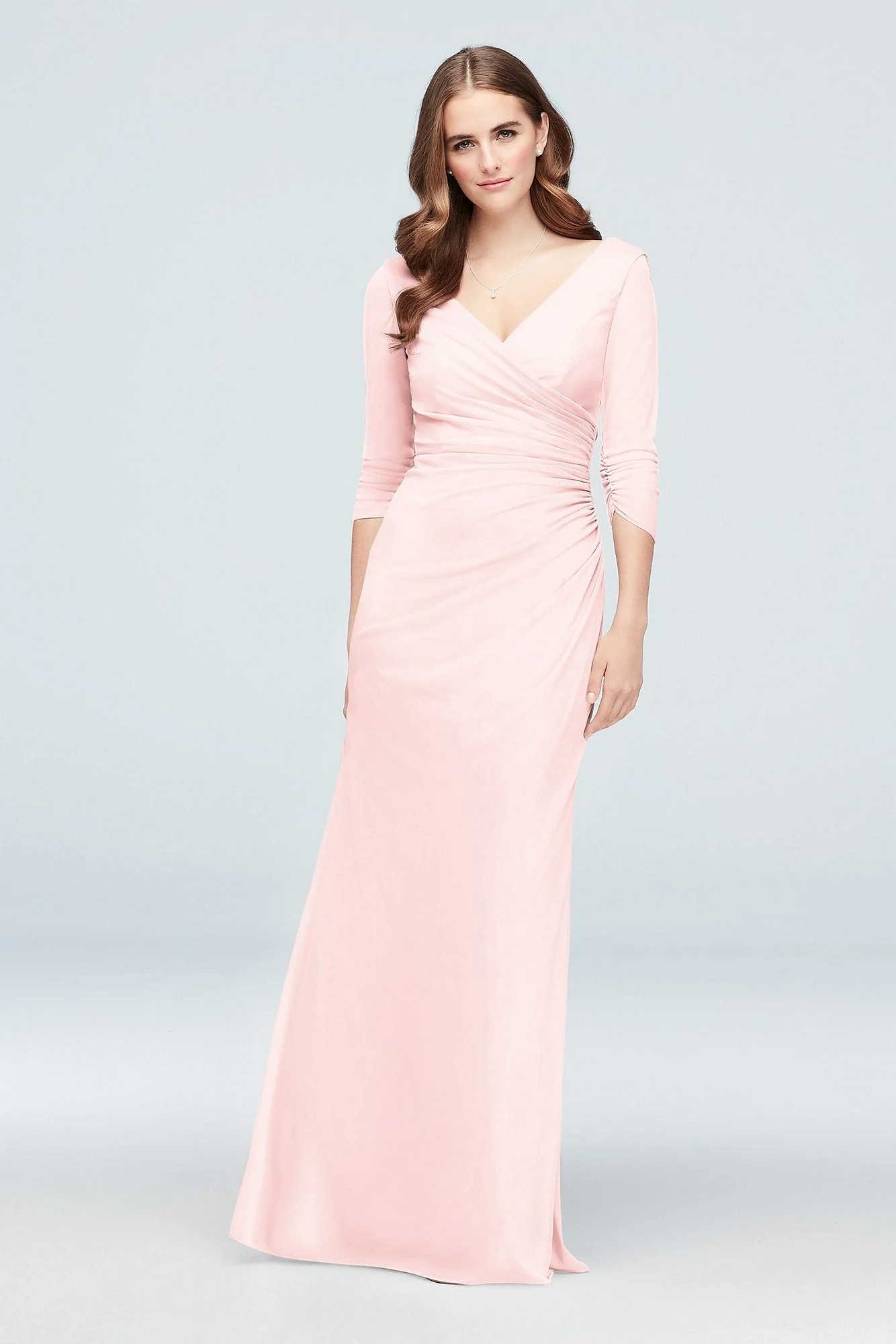Ruched Mesh 3/4-Sleeve Bridesmaid Dress - Image 2