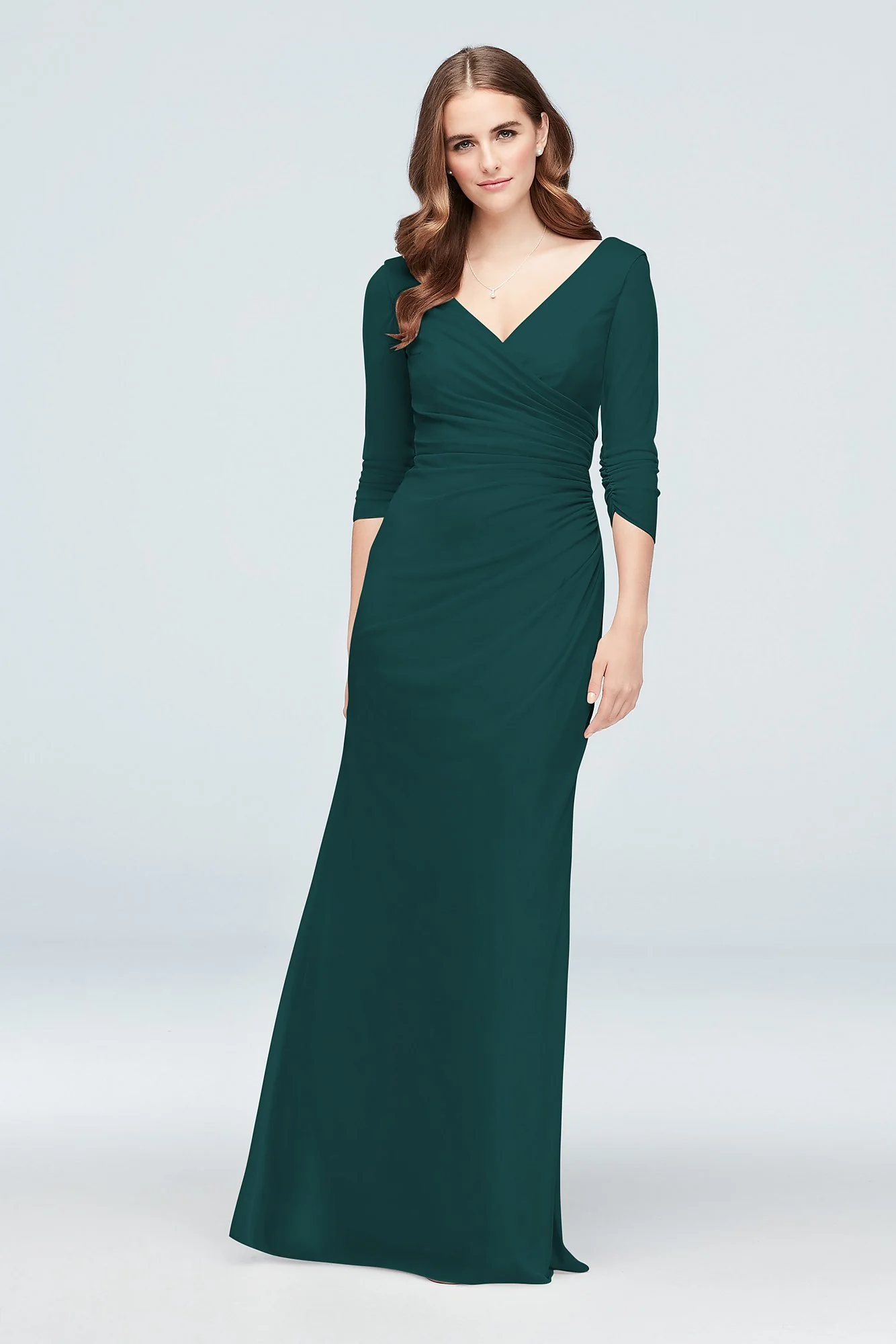 Ruched Mesh 3/4-Sleeve Bridesmaid Dress - Image 23