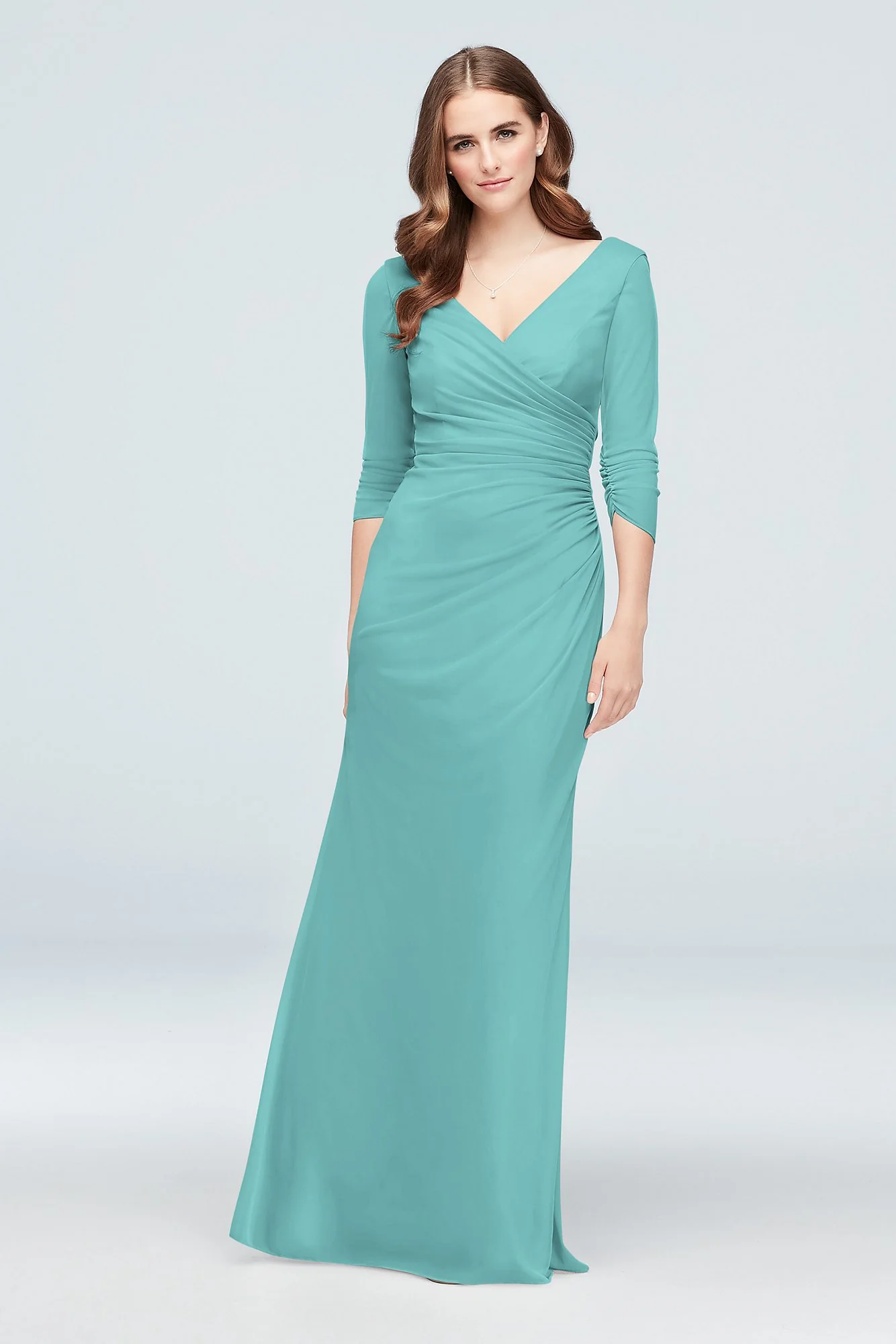 Ruched Mesh 3/4-Sleeve Bridesmaid Dress - Image 25