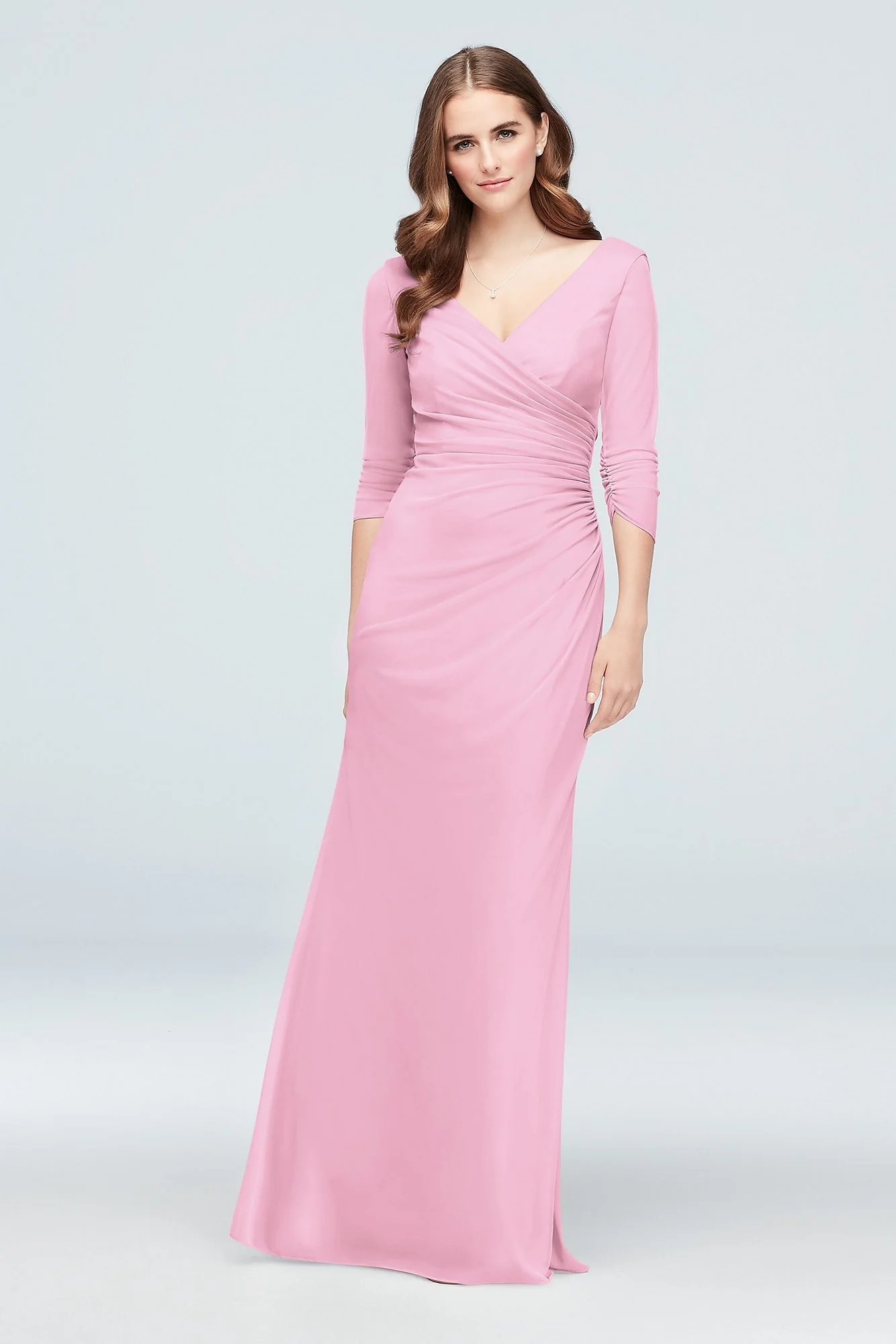 Ruched Mesh 3/4-Sleeve Bridesmaid Dress - Image 30