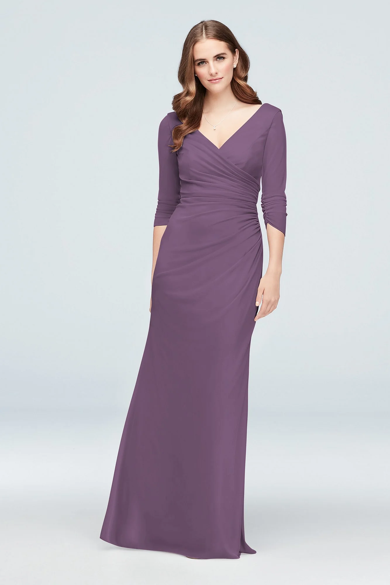 Ruched Mesh 3/4-Sleeve Bridesmaid Dress - Image 31