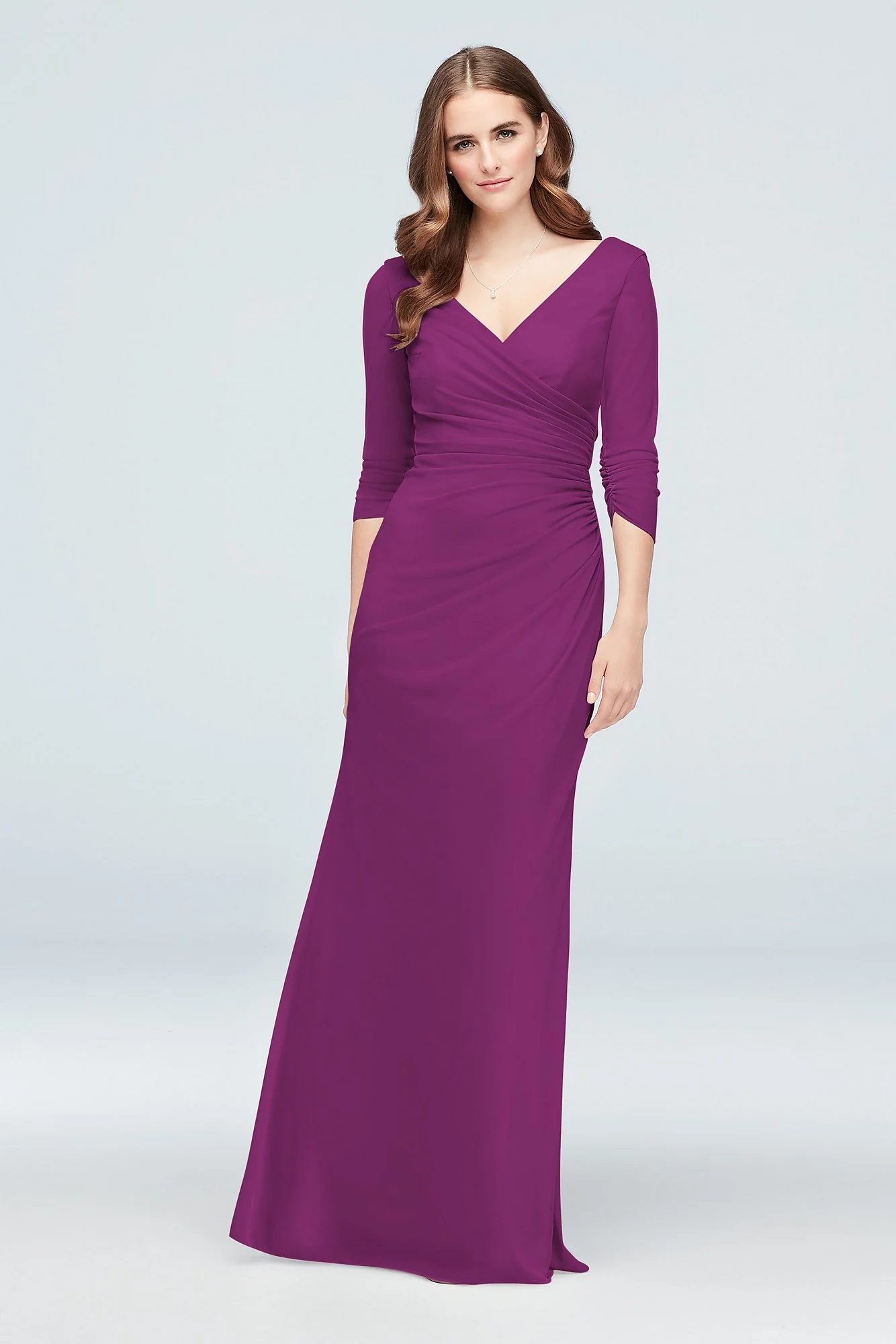Ruched Mesh 3/4-Sleeve Bridesmaid Dress - Image 32