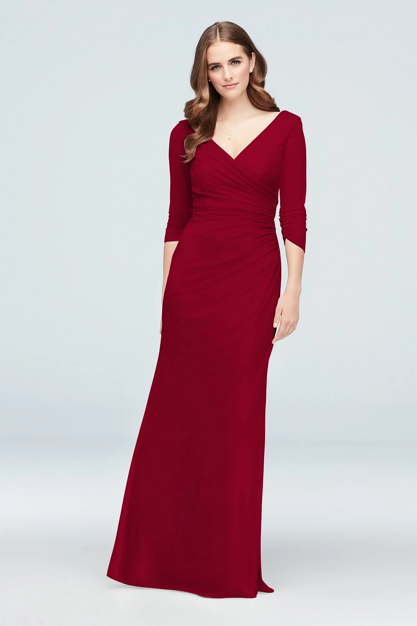 Ruched Mesh 3/4-Sleeve Bridesmaid Dress - Image 5