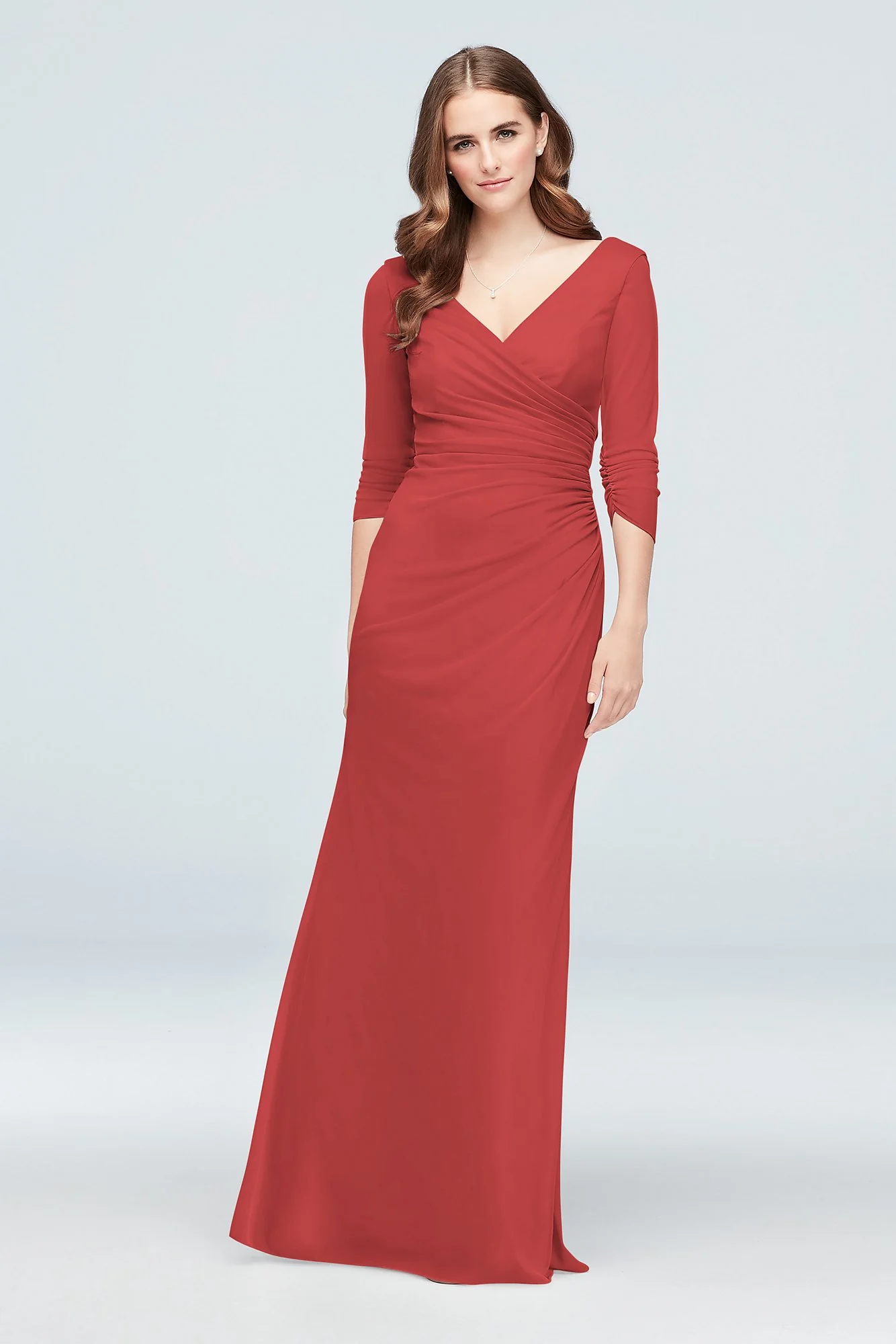 Ruched Mesh 3/4-Sleeve Bridesmaid Dress - Image 51