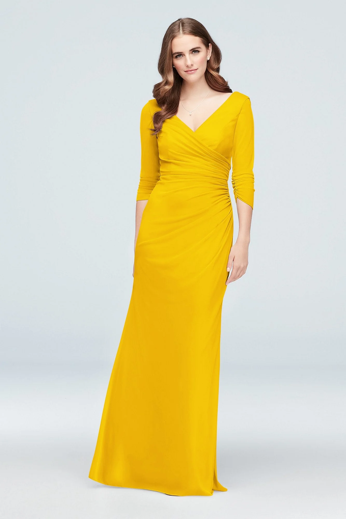 Ruched Mesh 3/4-Sleeve Bridesmaid Dress - Image 52