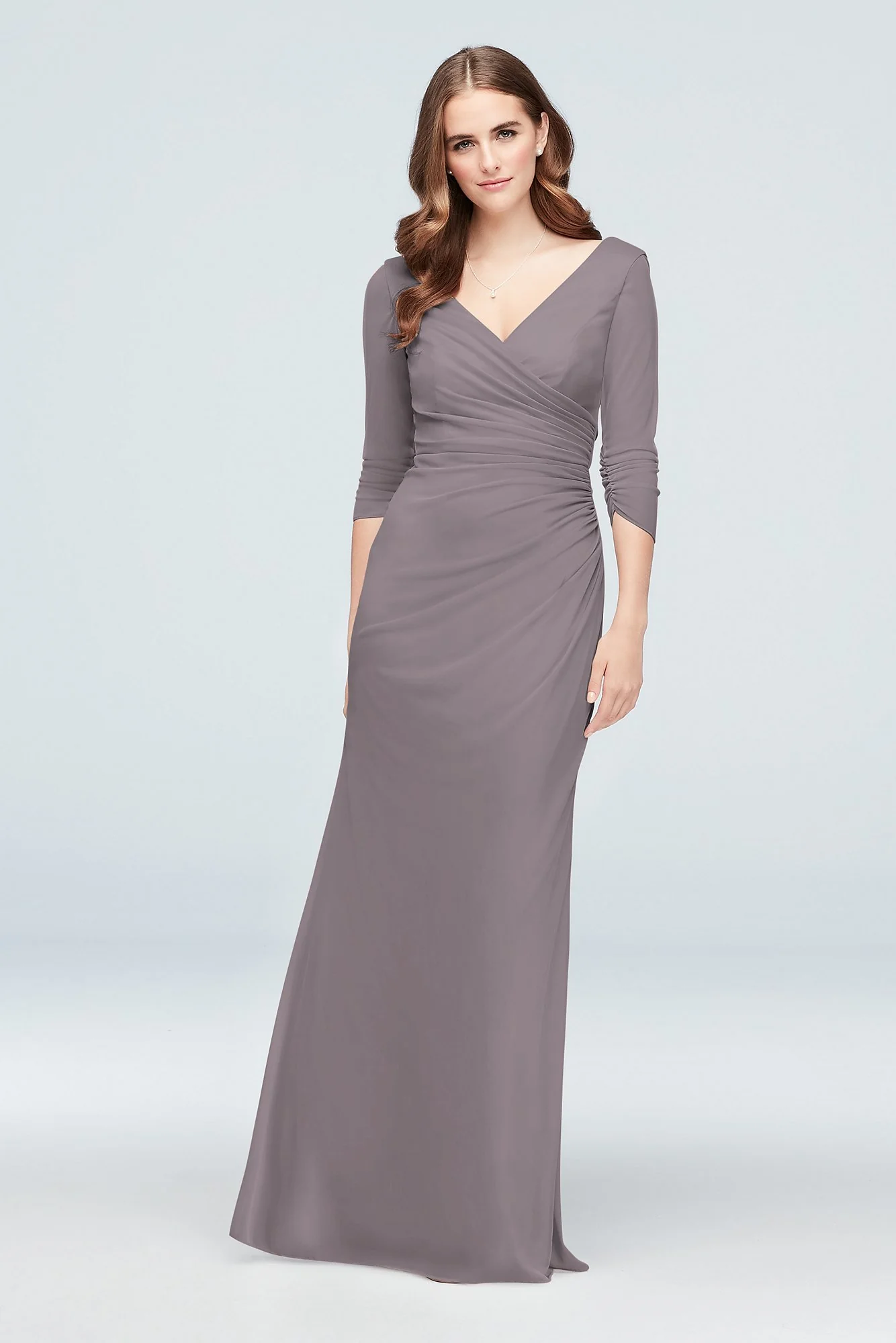 Ruched Mesh 3/4-Sleeve Bridesmaid Dress - Image 56