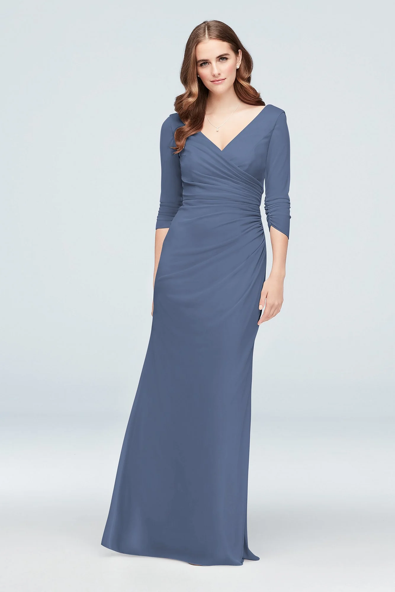 Ruched Mesh 3/4-Sleeve Bridesmaid Dress - Image 58