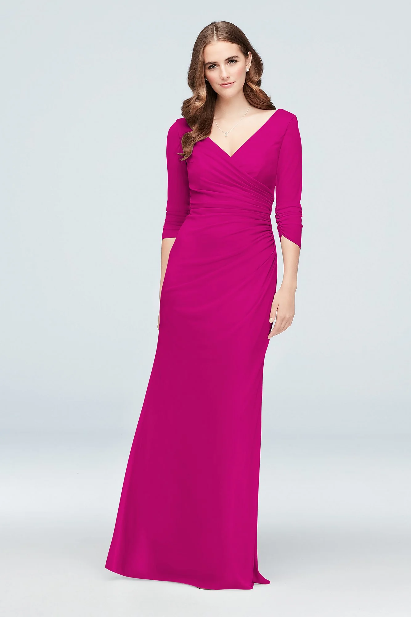 Ruched Mesh 3/4-Sleeve Bridesmaid Dress - Image 86
