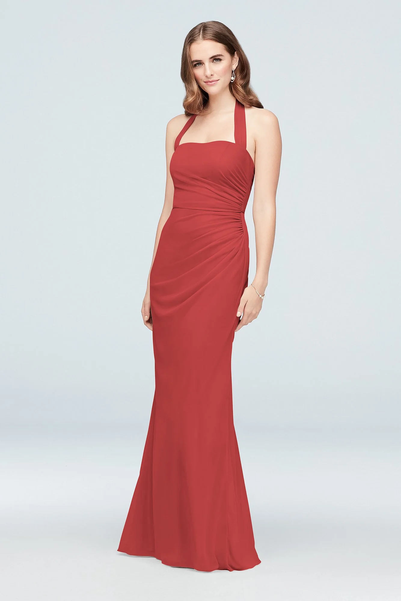 Ruched Mesh Halter Bridesmaid Dress - Image 15