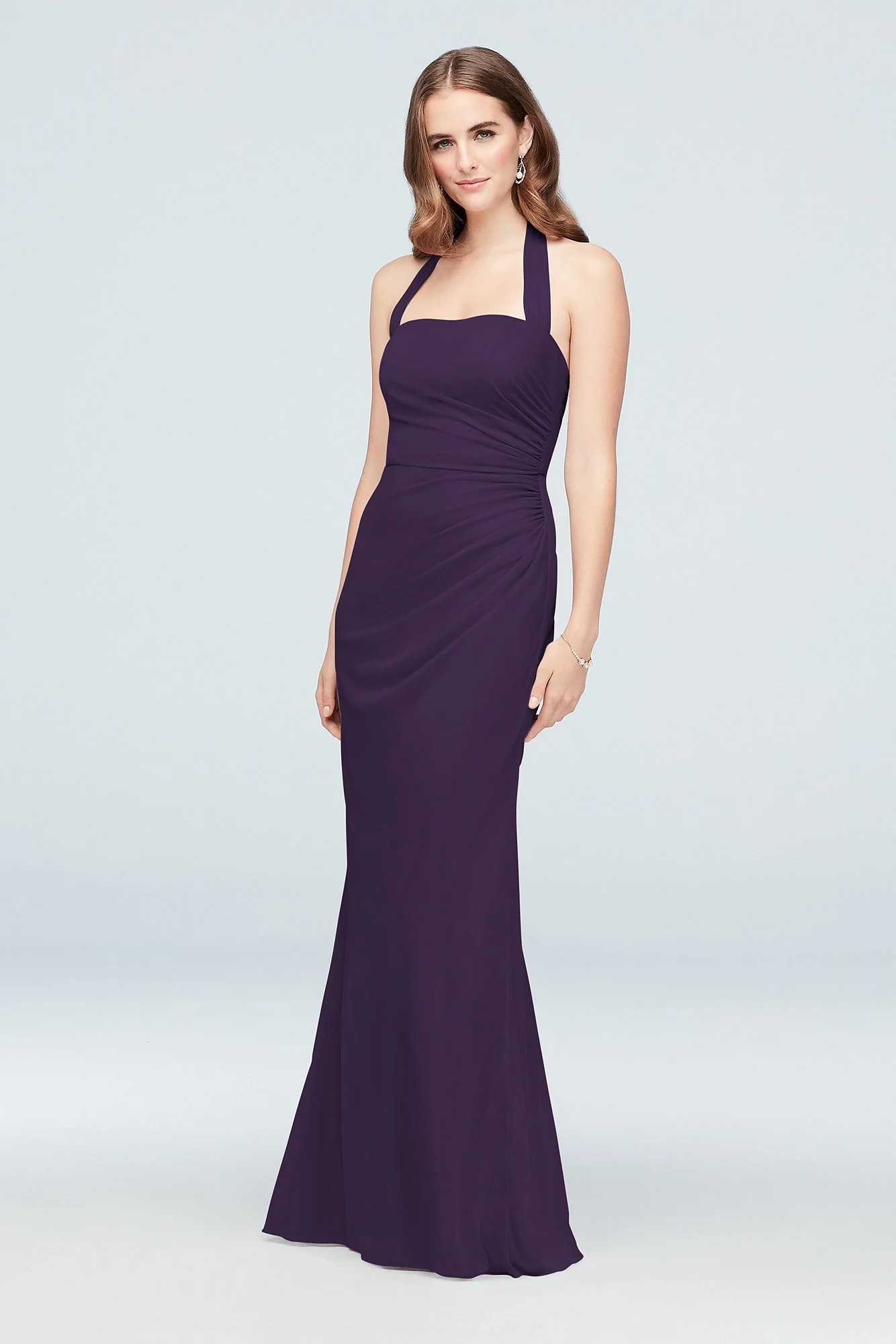 Ruched Mesh Halter Bridesmaid Dress - Image 27