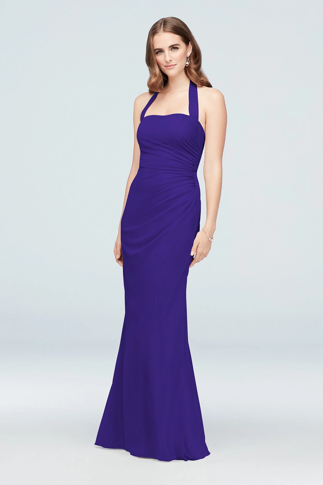 Ruched Mesh Halter Bridesmaid Dress - Image 59