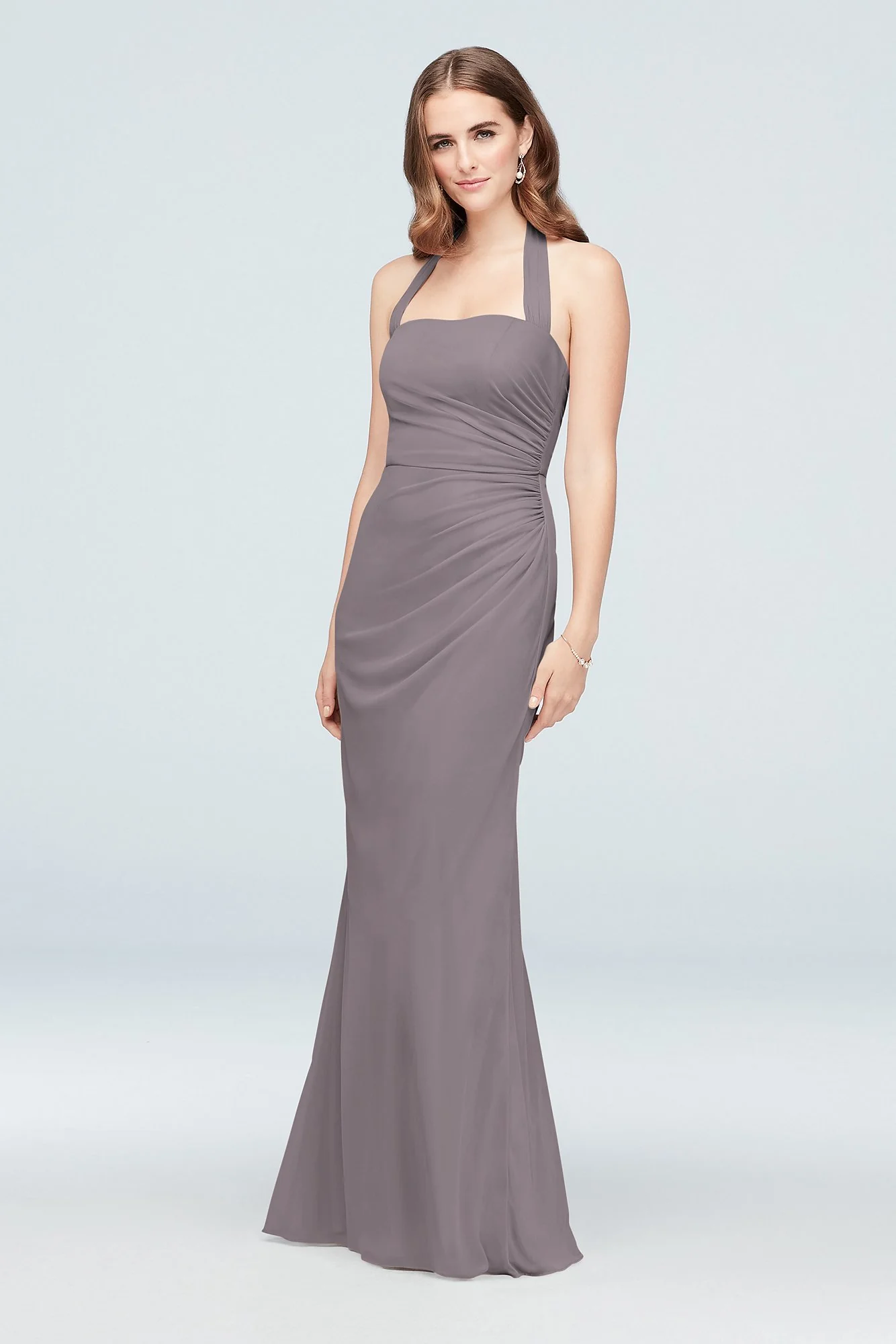 Ruched Mesh Halter Bridesmaid Dress - Image 66