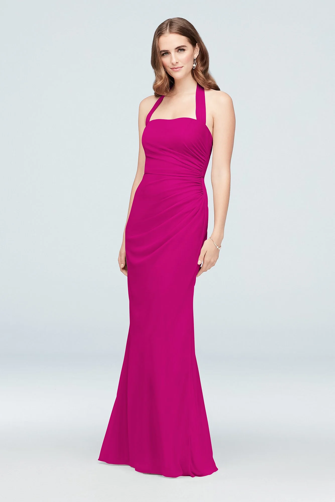 Ruched Mesh Halter Bridesmaid Dress - Image 87